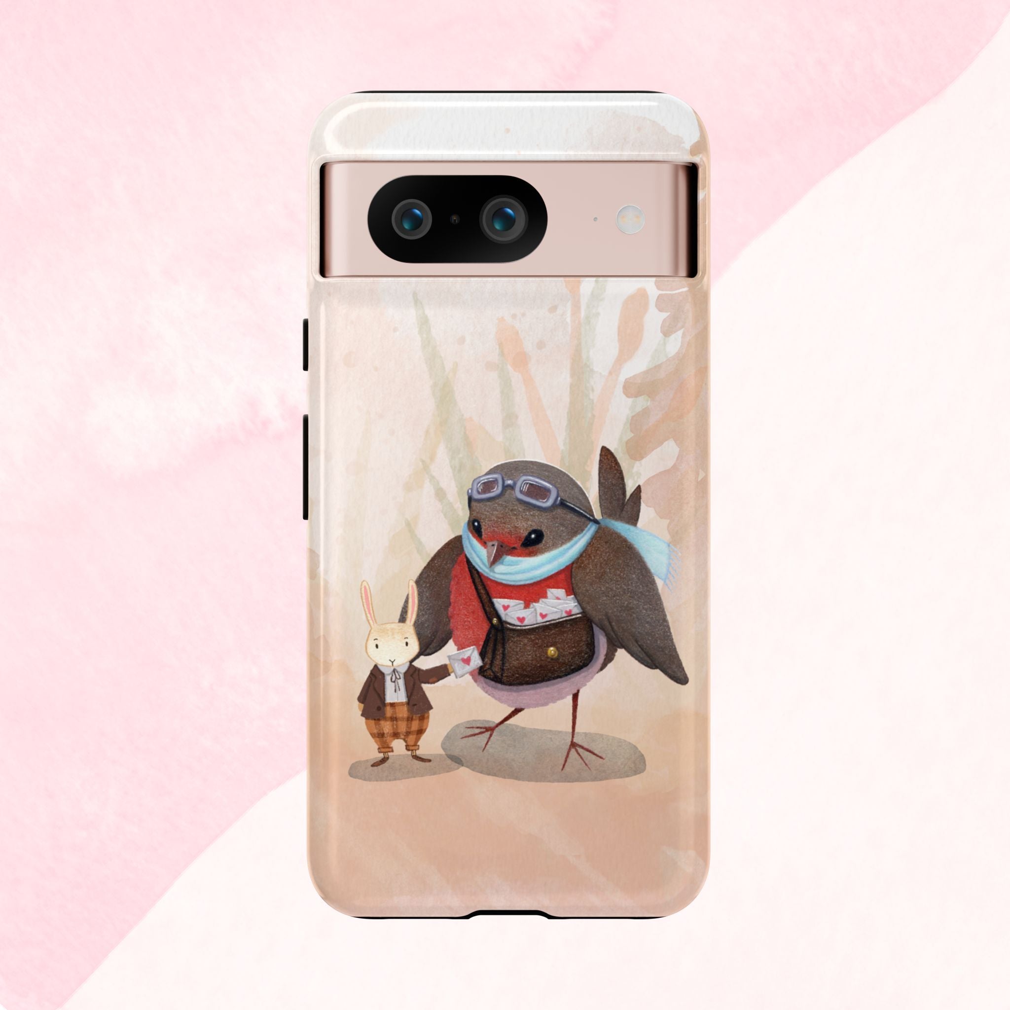 Whimsical Animal Phone Case, Cute Bird and Rabbit Design, Animal Lovers Gift, Nature-Themed Accessory, Eco-Friendly Tech Cover