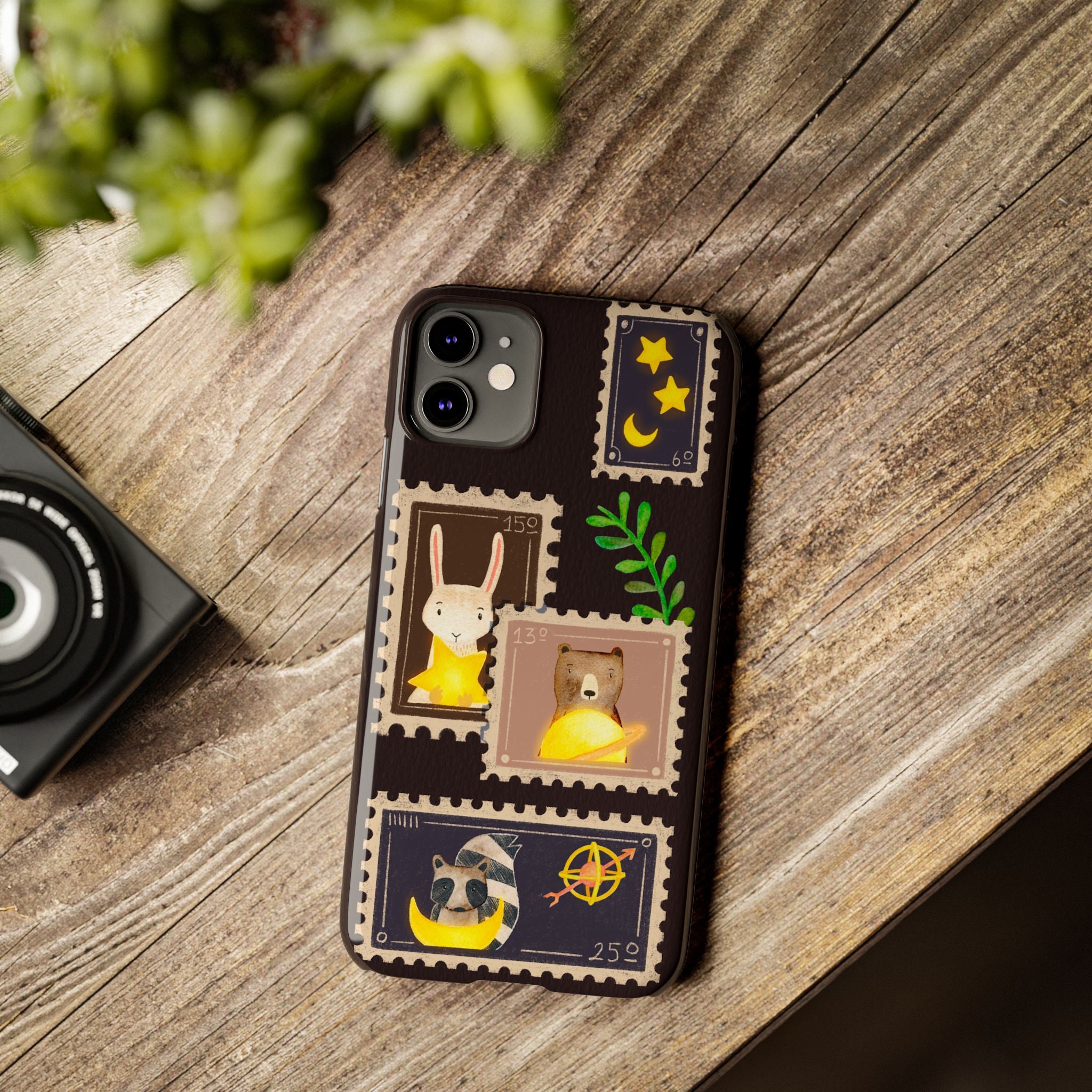 Woodland Stamp Vintage Style Glossy iPhone Case | Cute Phone Cover, Animal Lover Gift, Unique Birthday Gift, iPhone XR, 12, 13, 14, 15, 16