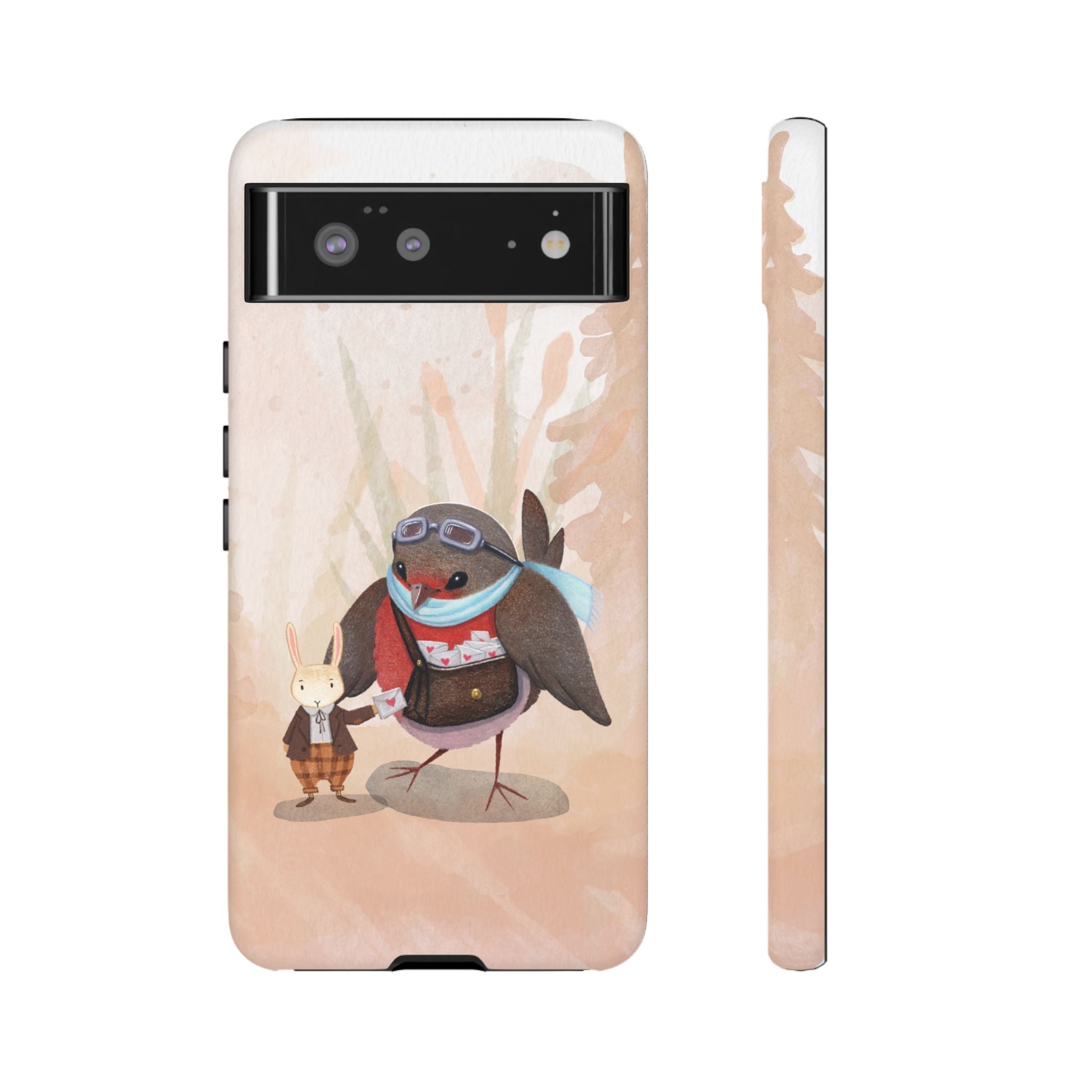 Whimsical Animal Phone Case, Cute Bird and Rabbit Design, Animal Lovers Gift, Nature-Themed Accessory, Eco-Friendly Tech Cover