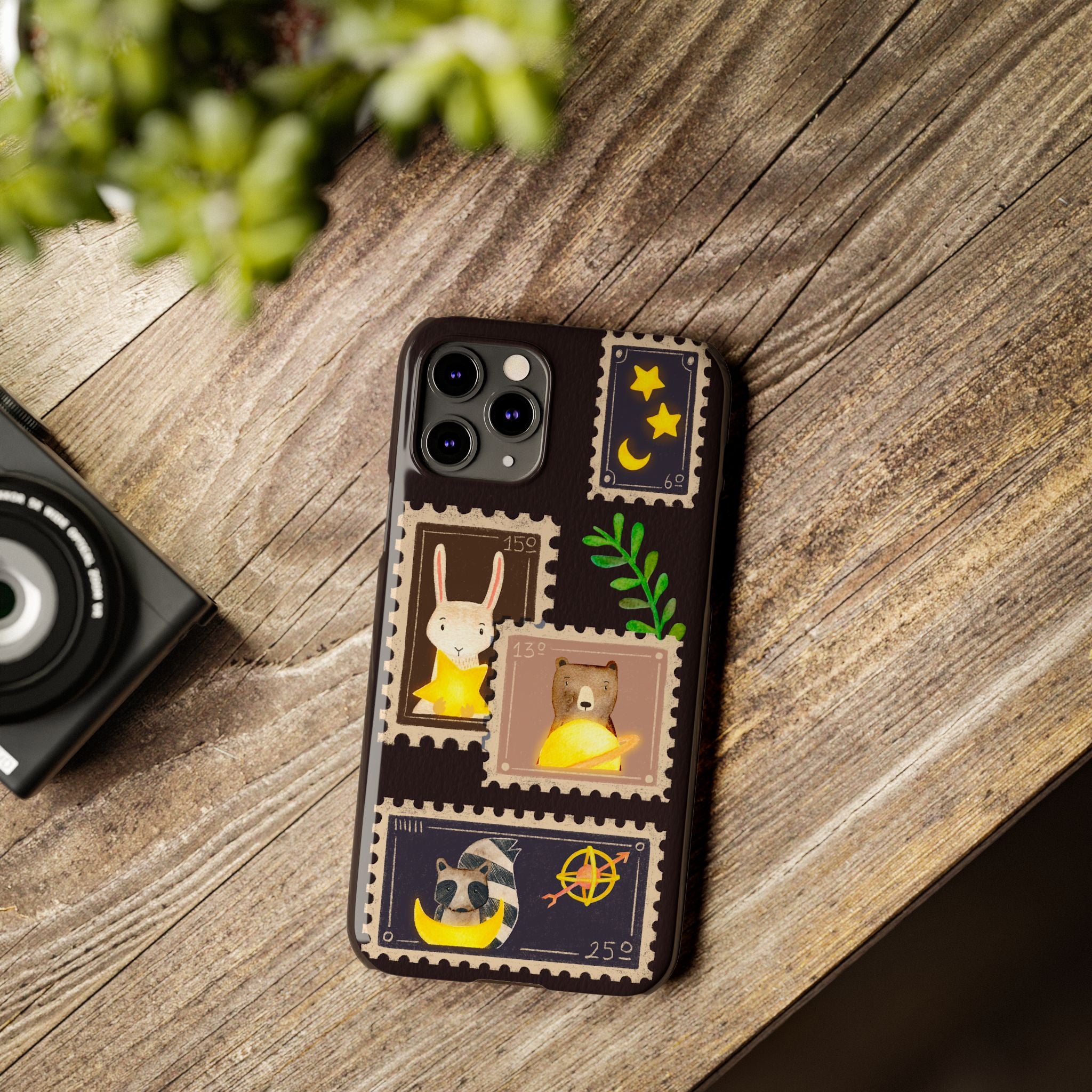Woodland Stamp Vintage Style Glossy iPhone Case | Cute Phone Cover, Animal Lover Gift, Unique Birthday Gift, iPhone XR, 12, 13, 14, 15, 16