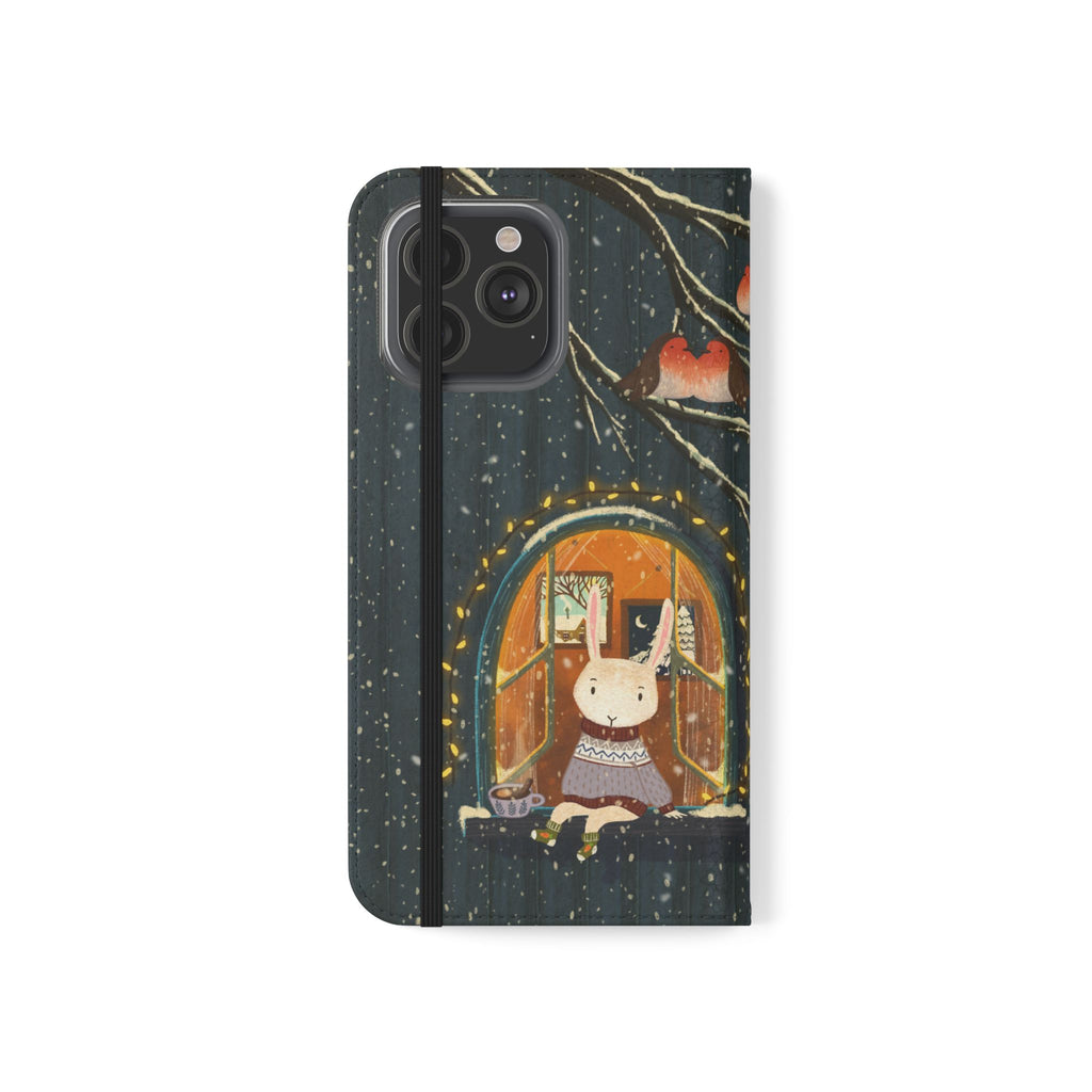 Cozy Winter Cottage Wallet Case, Cute Animals Flip Cover, Vegan Leather, Cozy Vibes, Gift Idea for iPhone 11 12 13 14 15 16, Galaxy S21 S22