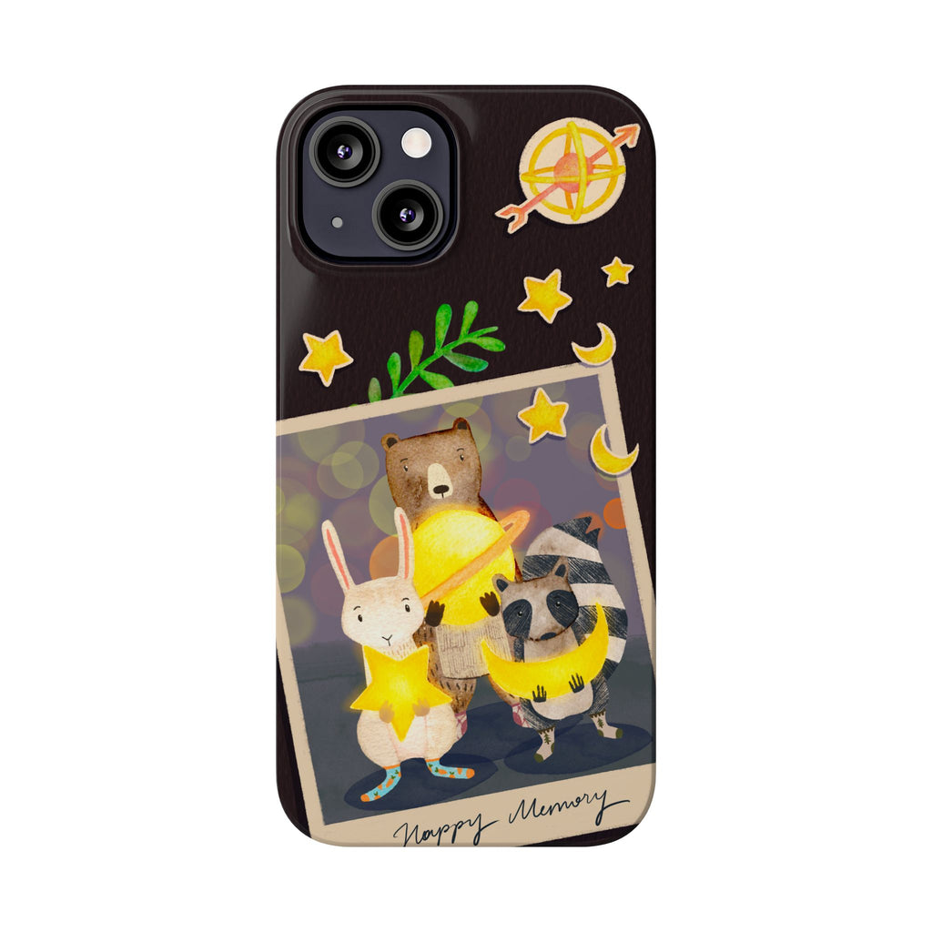 Happy Memory Animal Slim Case, Starry Night Friends iPhone Cover, Kawaii Photo Design, iPhone 8 9 X XR 12 13 14 15 16