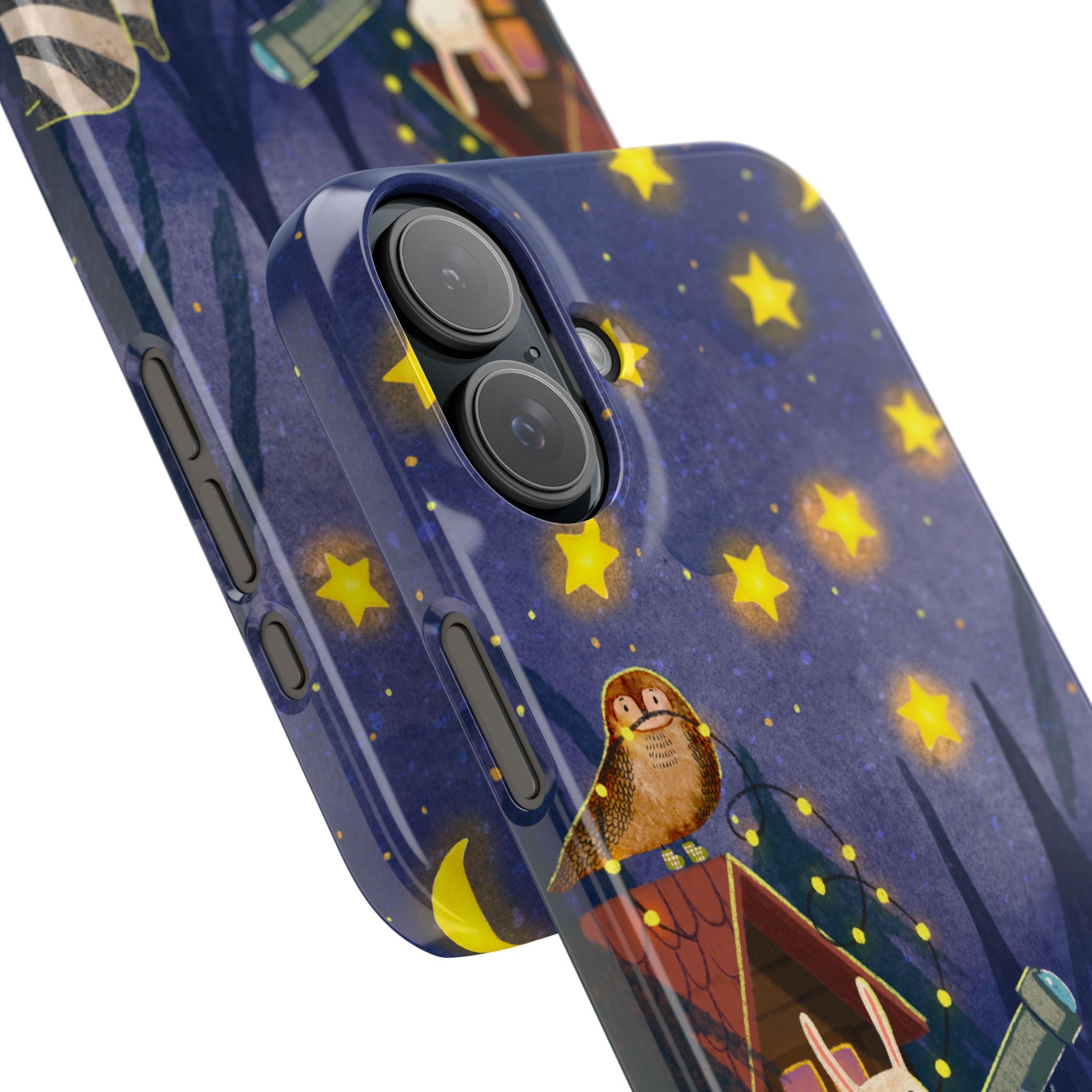 Stargazing Animals Slim iPhone Case, Night Sky Observatory Cover, Cute Forest Gift, Starry Night Gift, iPhone 16 15 14 13 12 11 X XR XS 8 7
