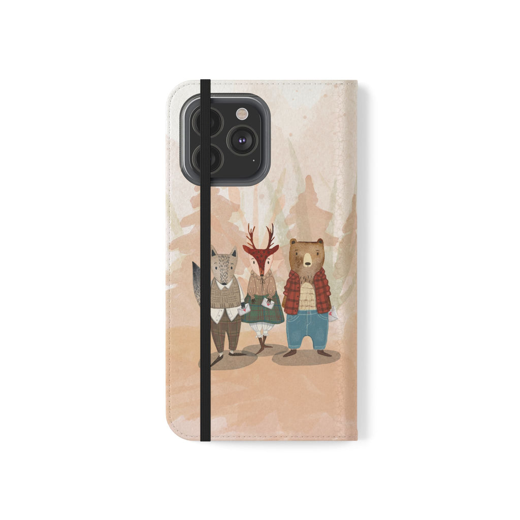 Whimsical Animal Flip Cases for Phones, Cute Woodland Creatures, Forest Friends Phone Cover, Animal Lover Gift, Phone Wallet