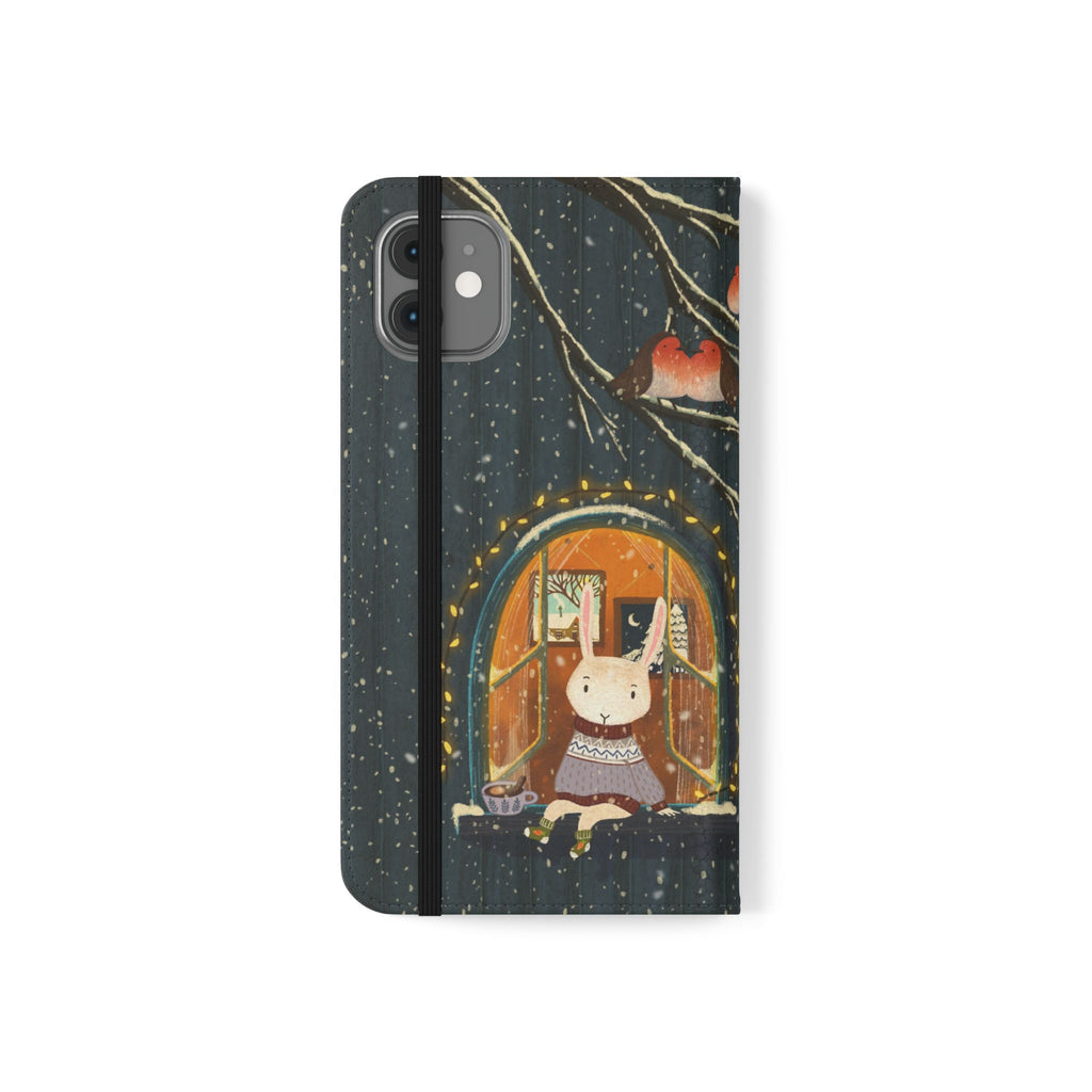 Cozy Winter Cottage Wallet Case, Cute Animals Flip Cover, Vegan Leather, Cozy Vibes, Gift Idea for iPhone 11 12 13 14 15 16, Galaxy S21 S22
