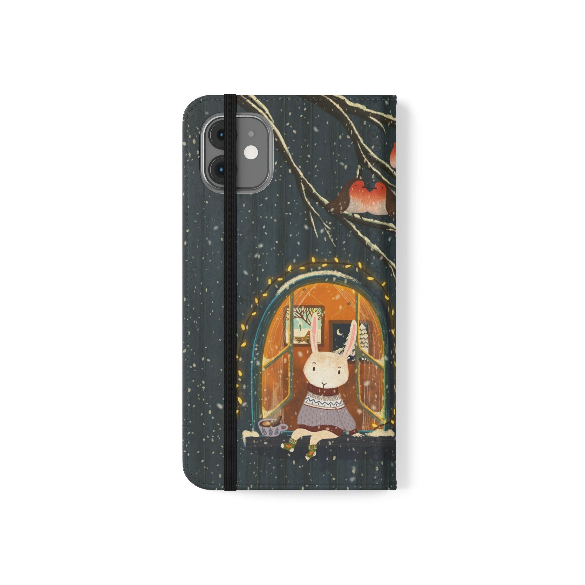 Cozy Winter Cottage Wallet Case, Cute Animals Flip Cover, Vegan Leather, Cozy Vibes, Gift Idea for iPhone 11 12 13 14 15 16, Galaxy S21 S22
