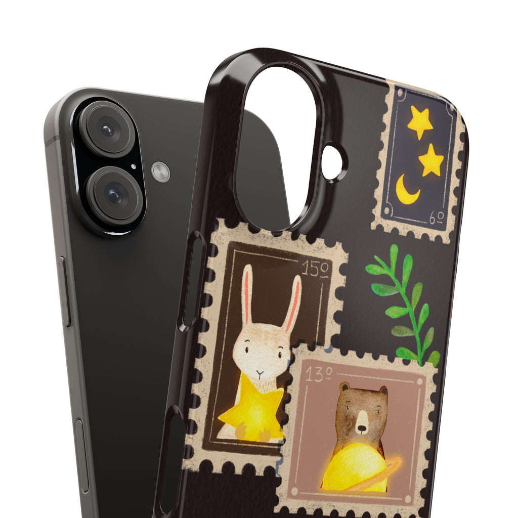Woodland Stamp Vintage Style Glossy iPhone Case | Cute Phone Cover, Animal Lover Gift, Unique Birthday Gift, iPhone XR, 12, 13, 14, 15, 16