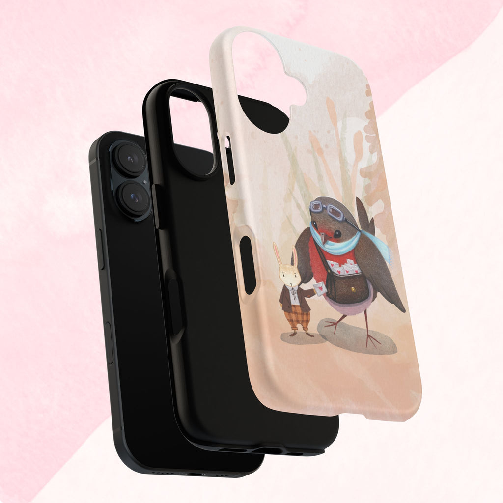 Whimsical Animal Phone Case, Cute Bird and Rabbit Design, Animal Lovers Gift, Nature-Themed Accessory, Eco-Friendly Tech Cover