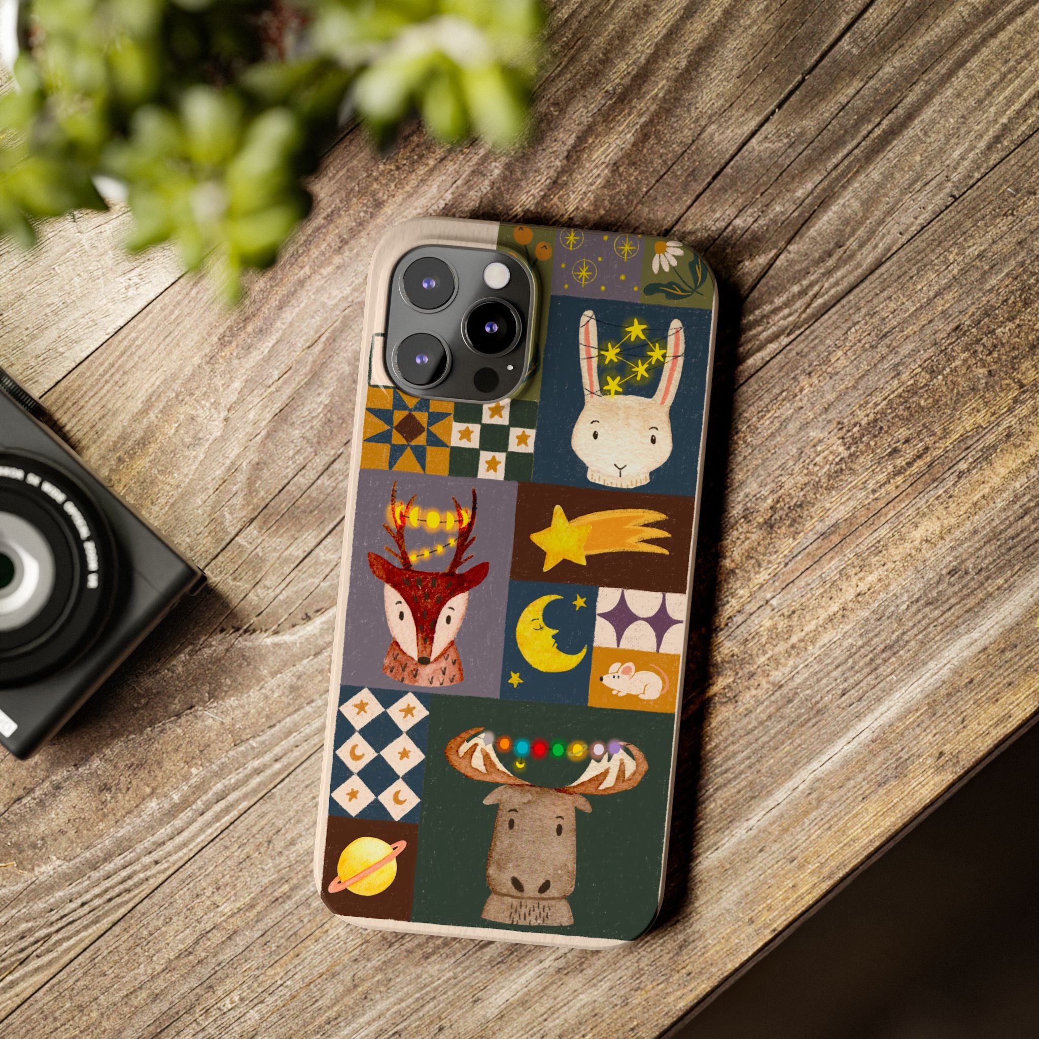 Holiday Night Sky Slim Case, Cute Forest Creatures iPhone Cover, Bunny Deer Moose, iPhone 7 8 X XR XS 11 12 13 14 15 16
