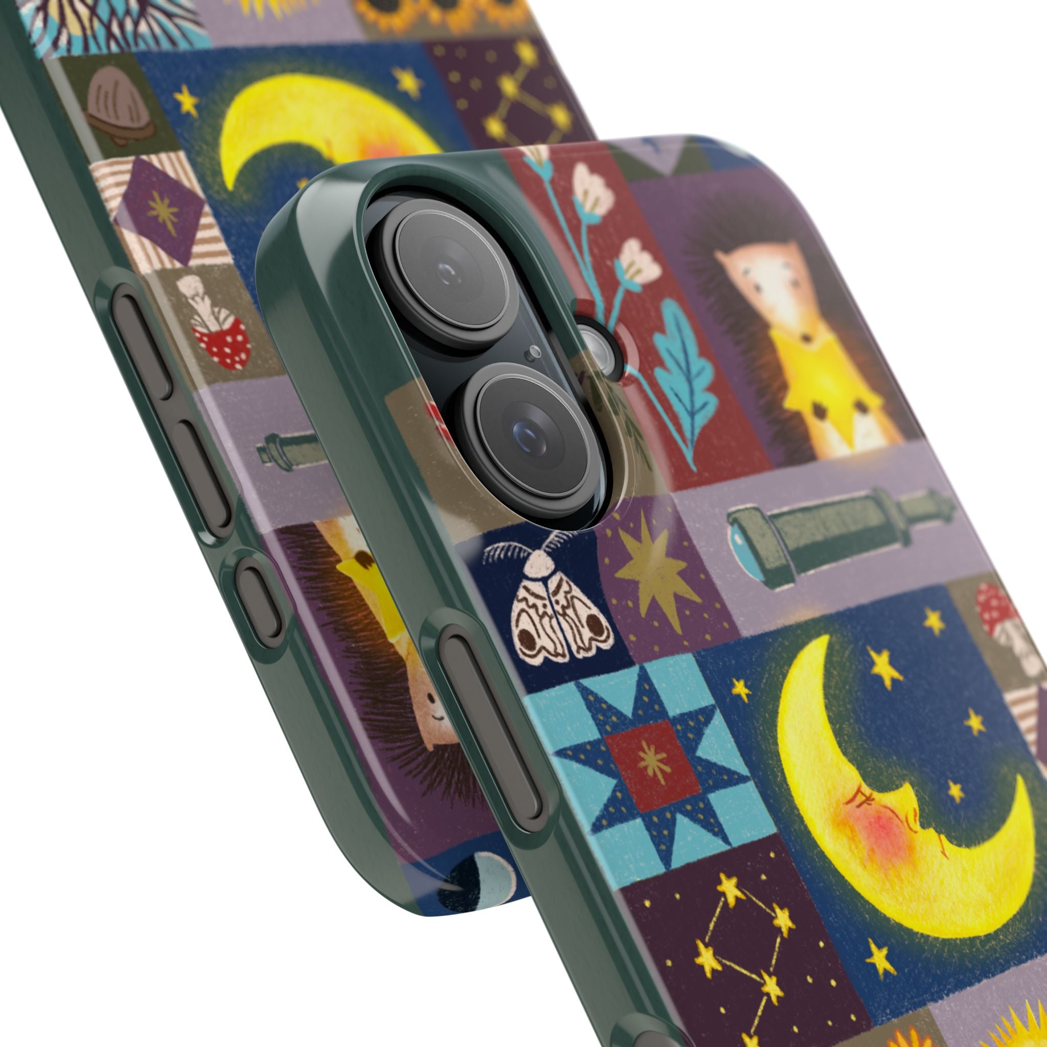 Celestial Quilt iPhone Case, Folk Art Moon Sun Fox Case, Nature Patchwork Cover, Cute Stellar Design, iPhone 7 8 X XR XS 11 12 13 14 15 16