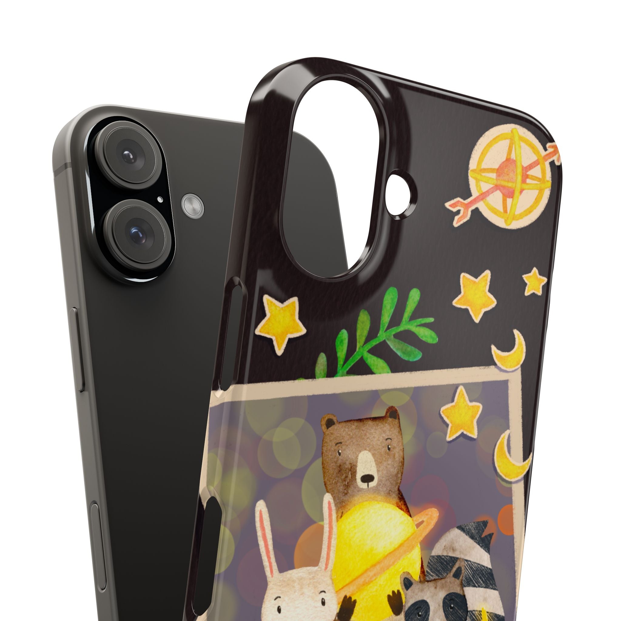 Happy Memory Animal Slim Case, Starry Night Friends iPhone Cover, Kawaii Photo Design, iPhone 8 9 X XR 12 13 14 15 16