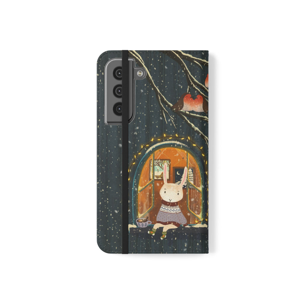 Cozy Winter Cottage Wallet Case, Cute Animals Flip Cover, Vegan Leather, Cozy Vibes, Gift Idea for iPhone 11 12 13 14 15 16, Galaxy S21 S22