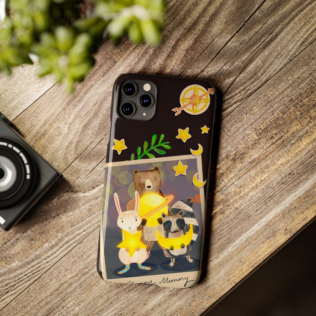Happy Memory Animal Slim Case, Starry Night Friends iPhone Cover, Kawaii Photo Design, iPhone 8 9 X XR 12 13 14 15 16