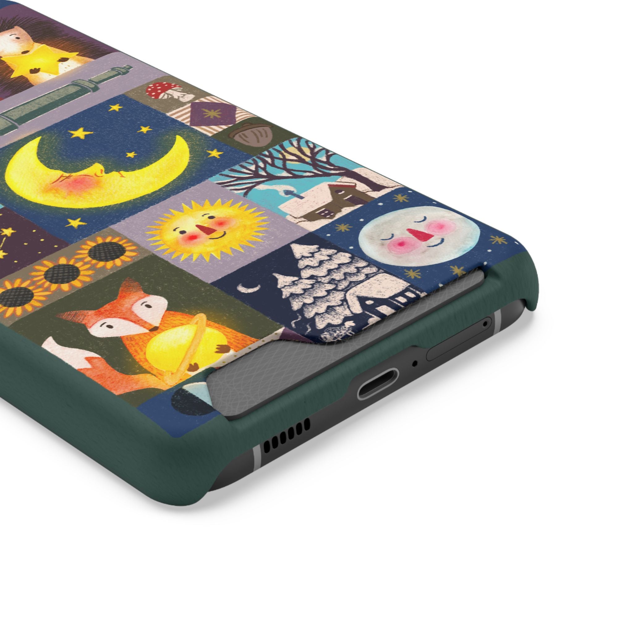 Magical Celestial Patchwork Phone Card Case - Cute Forest Animals Design, Perfect Gift for Nature Lovers, Kids & Adults, Ideal for Birthdays