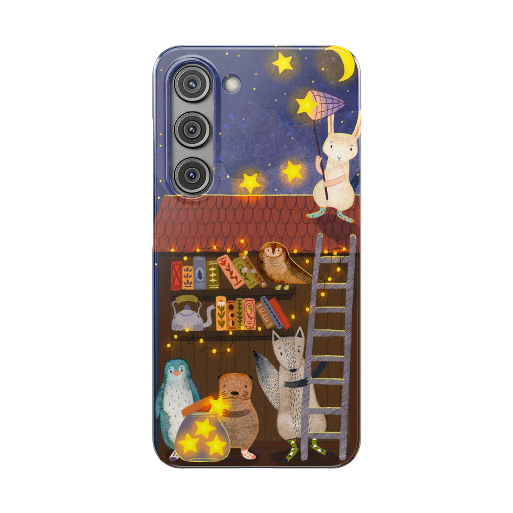 Starlit Library Phone Case, Woodland Animals iPhone Case, Cozy Night Scene Cover, Cute Animals Case Gift, iPhone 7 8 X XR 11 12 13 14 15 16