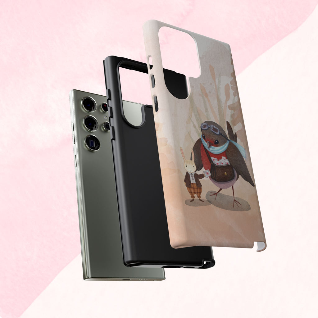 Whimsical Animal Phone Case, Cute Bird and Rabbit Design, Animal Lovers Gift, Nature-Themed Accessory, Eco-Friendly Tech Cover