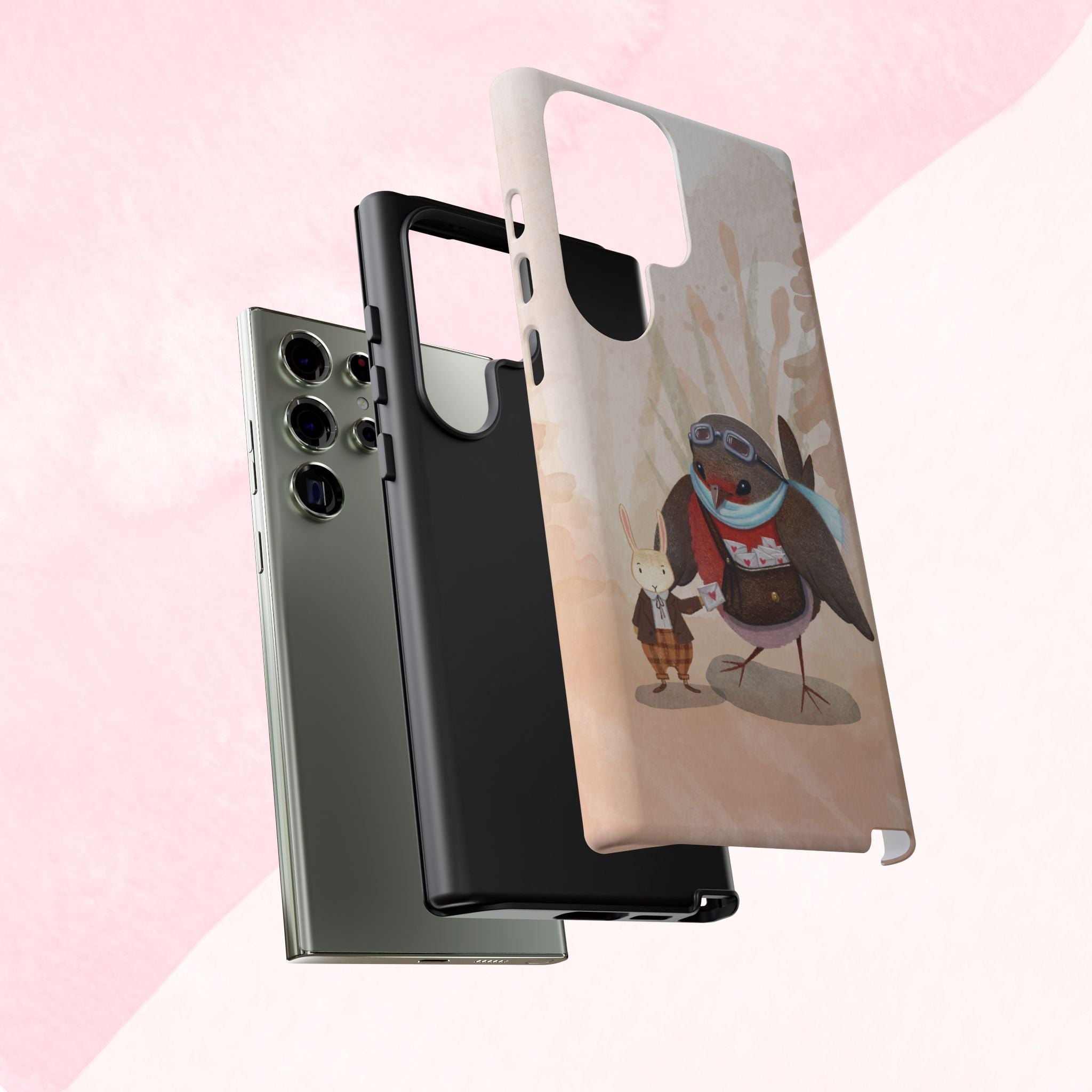 Whimsical Animal Phone Case, Cute Bird and Rabbit Design, Animal Lovers Gift, Nature-Themed Accessory, Eco-Friendly Tech Cover
