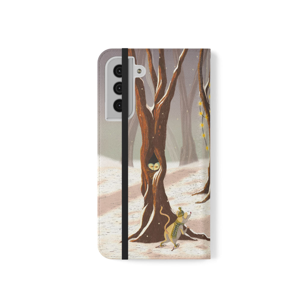 Winter Forest Tea Party Wallet Case, Woodland Animals Phone Flip Cover, Vegan Leather Case, iPhone 11 12 13 14 15 16, Galaxy Ultra S21 S22