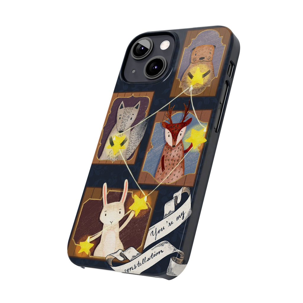 Constellation Friends Slim Case, Woodland Portrait iPhone Cover, Star Collector Design, Cute Kawaii Gift, Phone 8 9 X XR 11 12 13 14 15 16