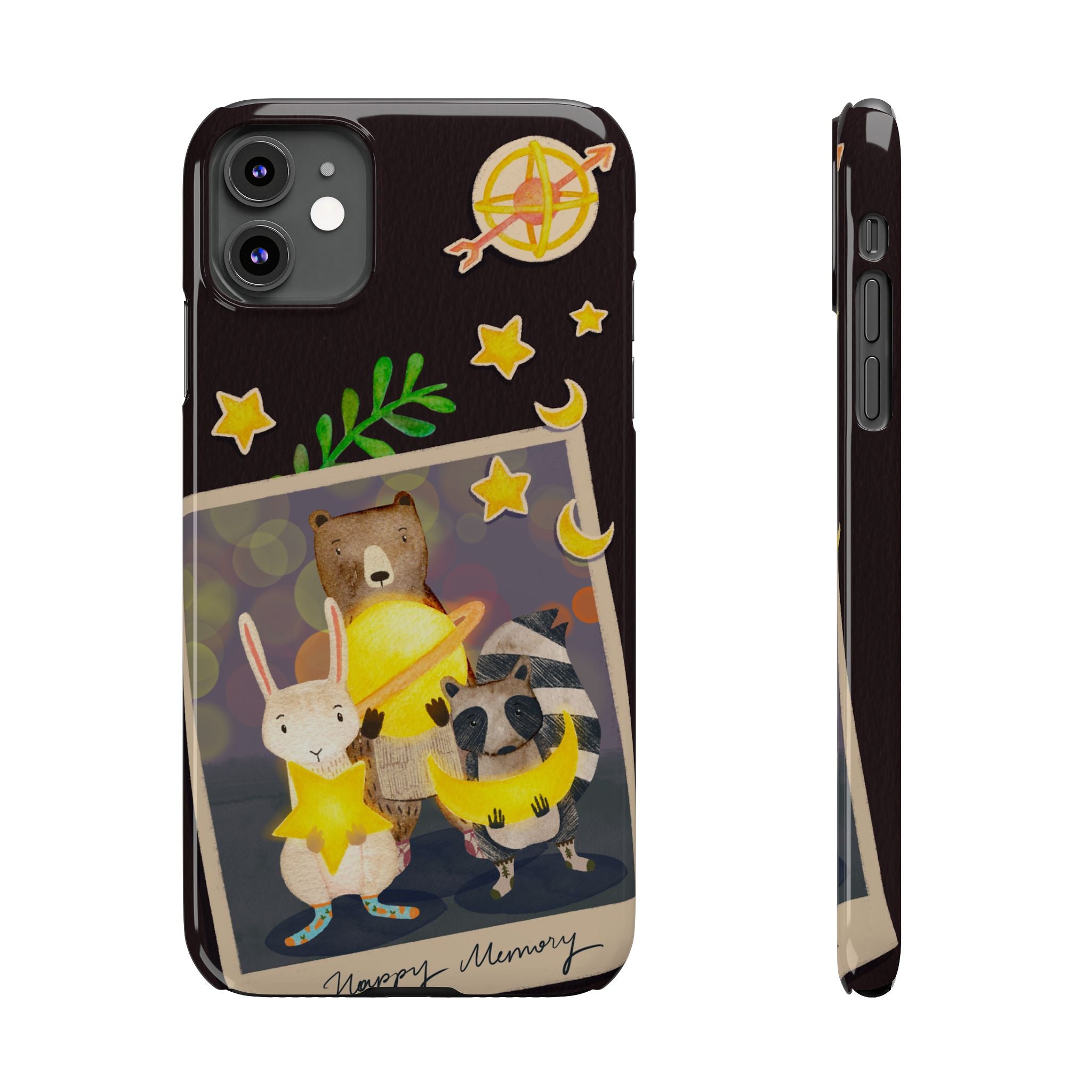 Happy Memory Animal Slim Case, Starry Night Friends iPhone Cover, Kawaii Photo Design, iPhone 8 9 X XR 12 13 14 15 16