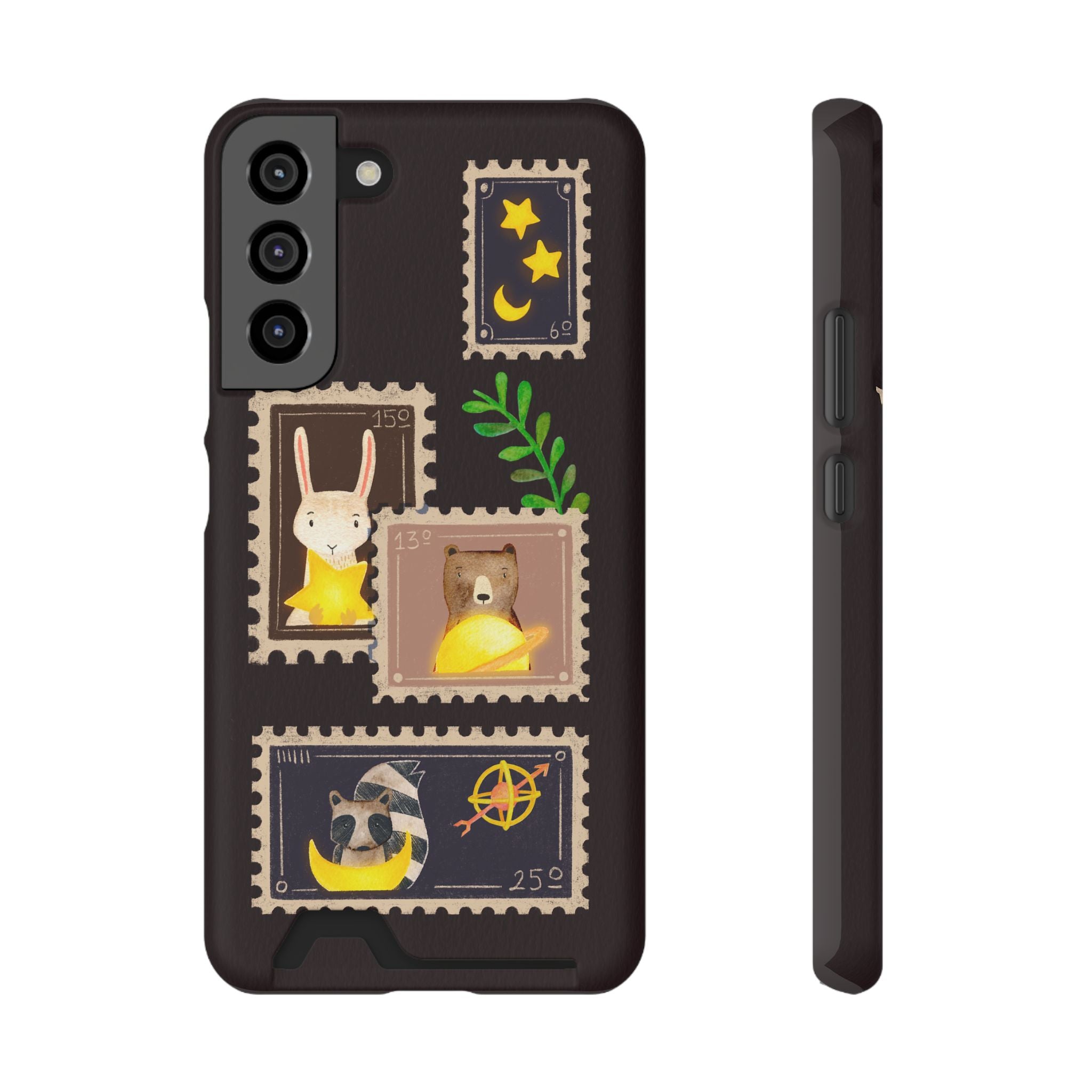 Animal Phone Case with Card Holder - Cute Raccoon, Bear & Bunny Design for iPhone 13 Samsung Galaxy S21/S22 - Pet Lovers Night Sky Style