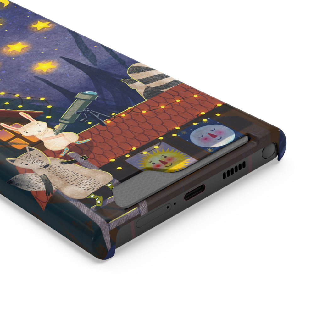 Stargazing Animals Phone Case With Card Holder - Cute Animal Design for Kids, Gift for Urban Explorers, Night Sky Vibes, Fun Accessory