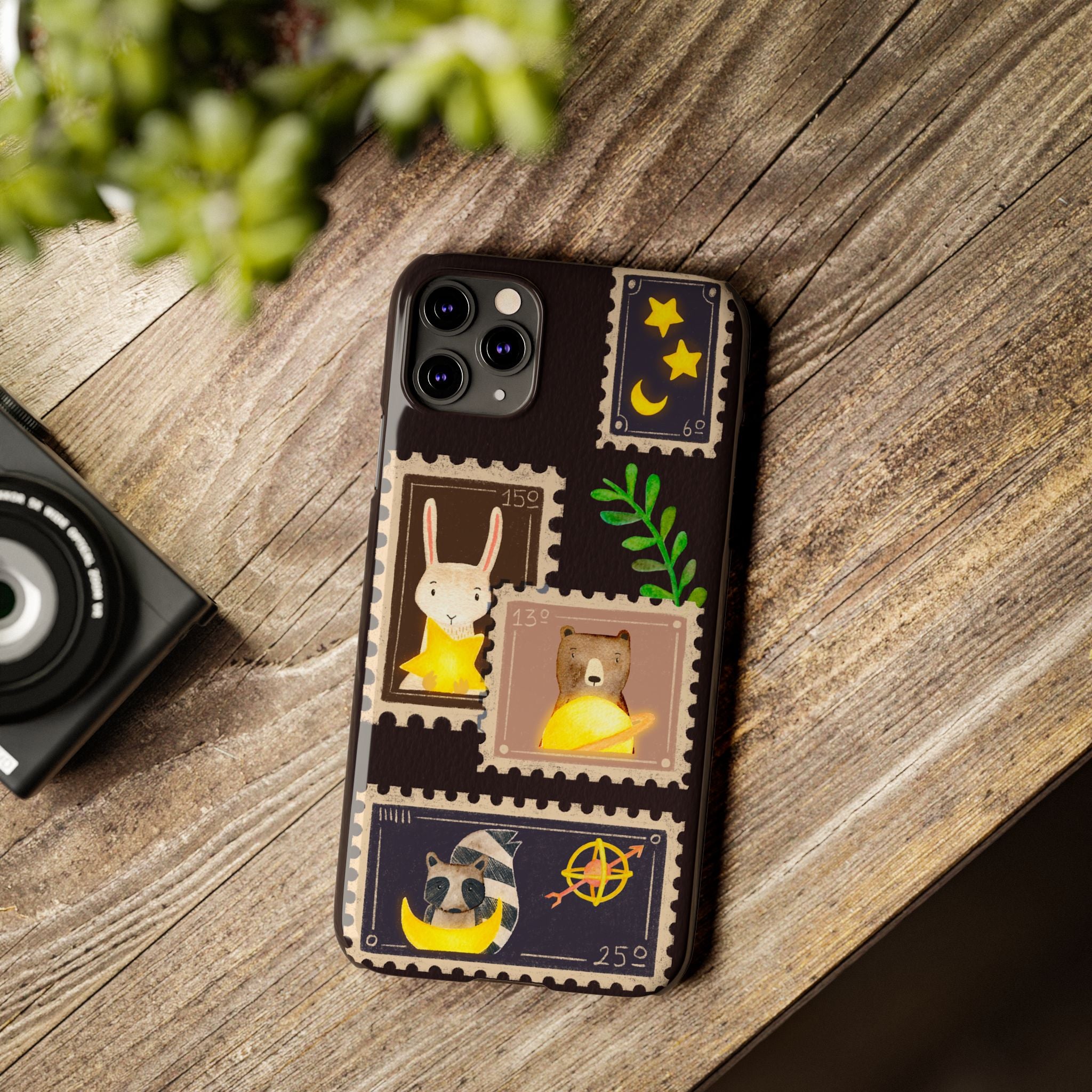 Woodland Stamp Vintage Style Glossy iPhone Case | Cute Phone Cover, Animal Lover Gift, Unique Birthday Gift, iPhone XR, 12, 13, 14, 15, 16
