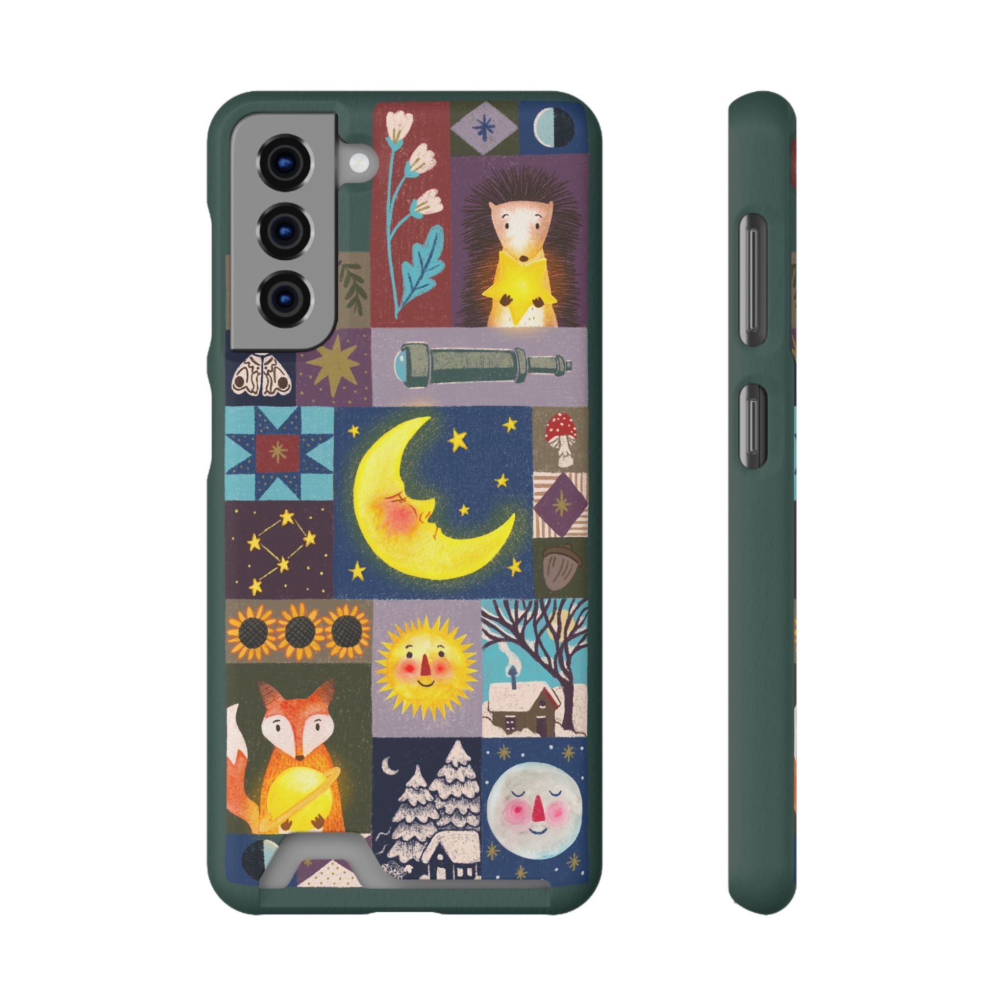 Magical Celestial Patchwork Phone Card Case - Cute Forest Animals Design, Perfect Gift for Nature Lovers, Kids & Adults, Ideal for Birthdays