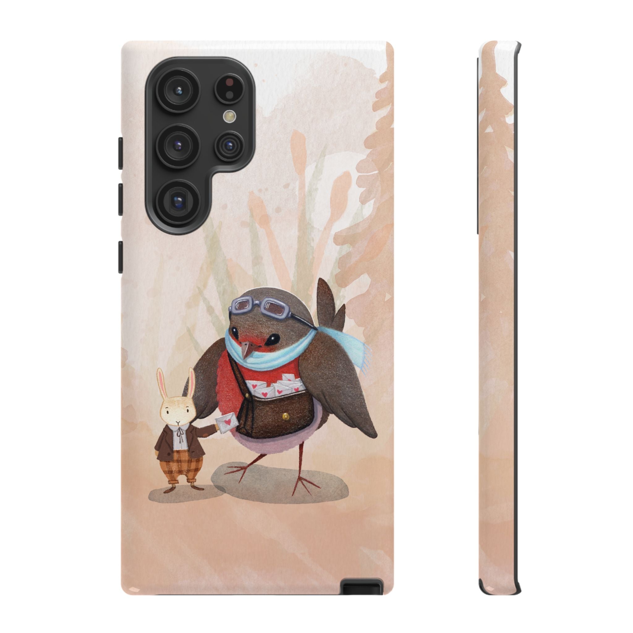 Whimsical Animal Phone Case, Cute Bird and Rabbit Design, Animal Lovers Gift, Nature-Themed Accessory, Eco-Friendly Tech Cover