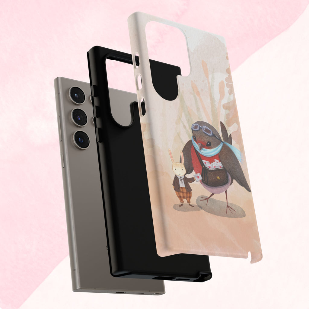 Whimsical Animal Phone Case, Cute Bird and Rabbit Design, Animal Lovers Gift, Nature-Themed Accessory, Eco-Friendly Tech Cover