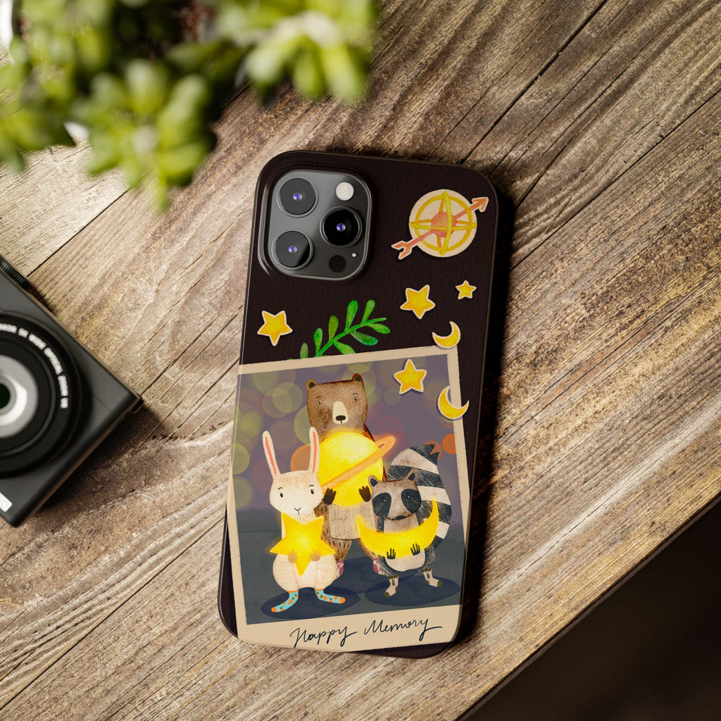 Happy Memory Animal Slim Case, Starry Night Friends iPhone Cover, Kawaii Photo Design, iPhone 8 9 X XR 12 13 14 15 16