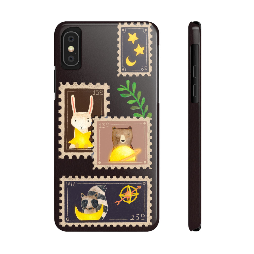 Woodland Stamp Vintage Style Glossy iPhone Case | Cute Phone Cover, Animal Lover Gift, Unique Birthday Gift, iPhone XR, 12, 13, 14, 15, 16