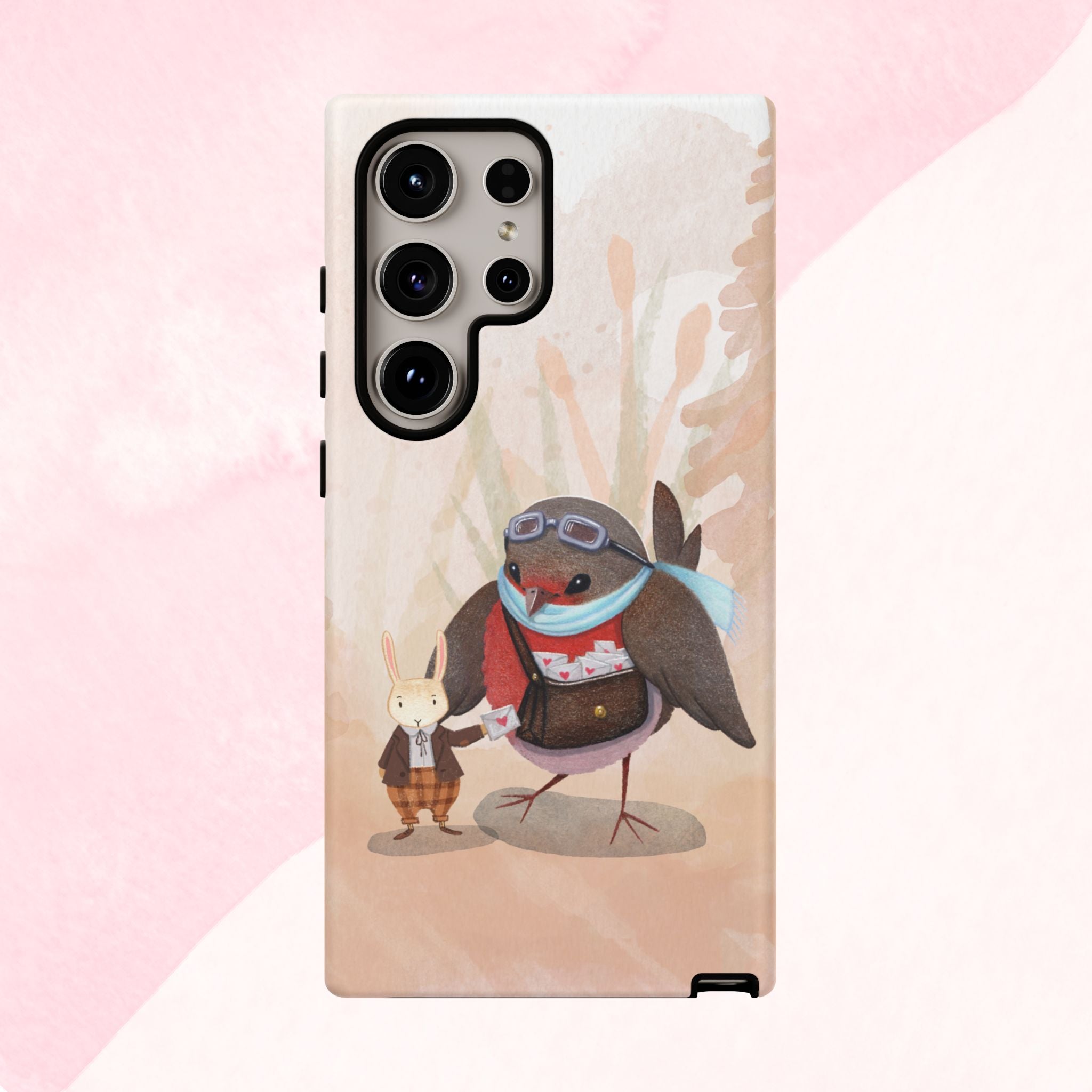 Whimsical Animal Phone Case, Cute Bird and Rabbit Design, Animal Lovers Gift, Nature-Themed Accessory, Eco-Friendly Tech Cover