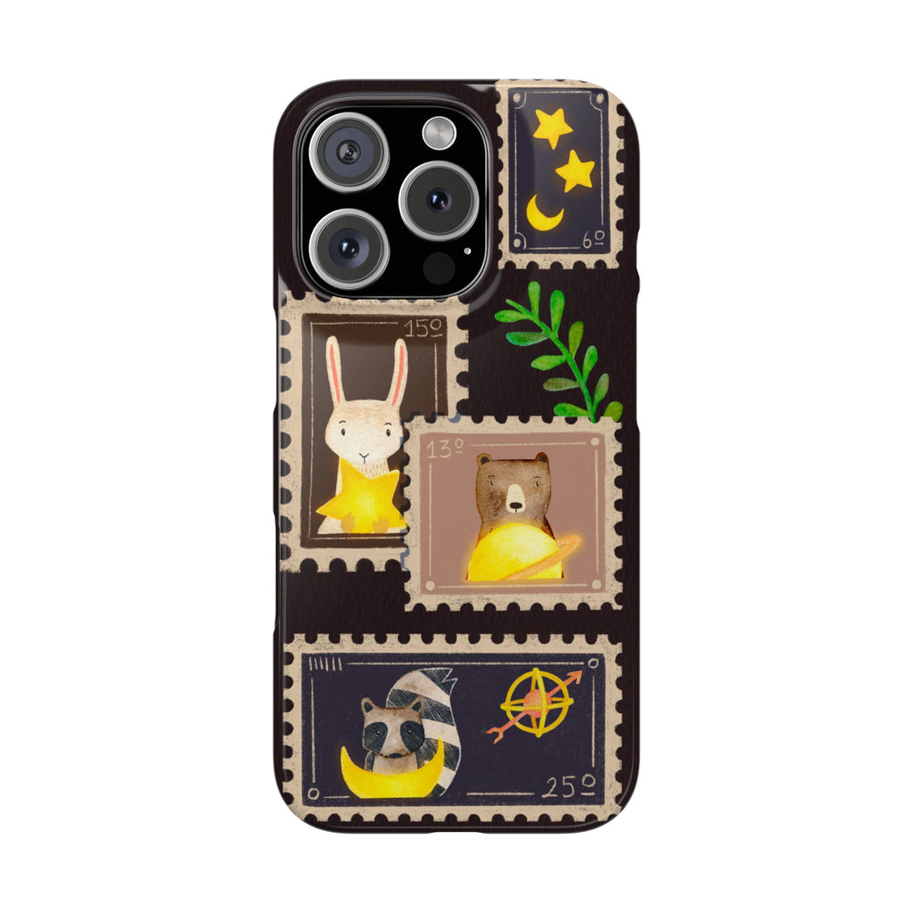 Woodland Stamp Vintage Style Glossy iPhone Case | Cute Phone Cover, Animal Lover Gift, Unique Birthday Gift, iPhone XR, 12, 13, 14, 15, 16