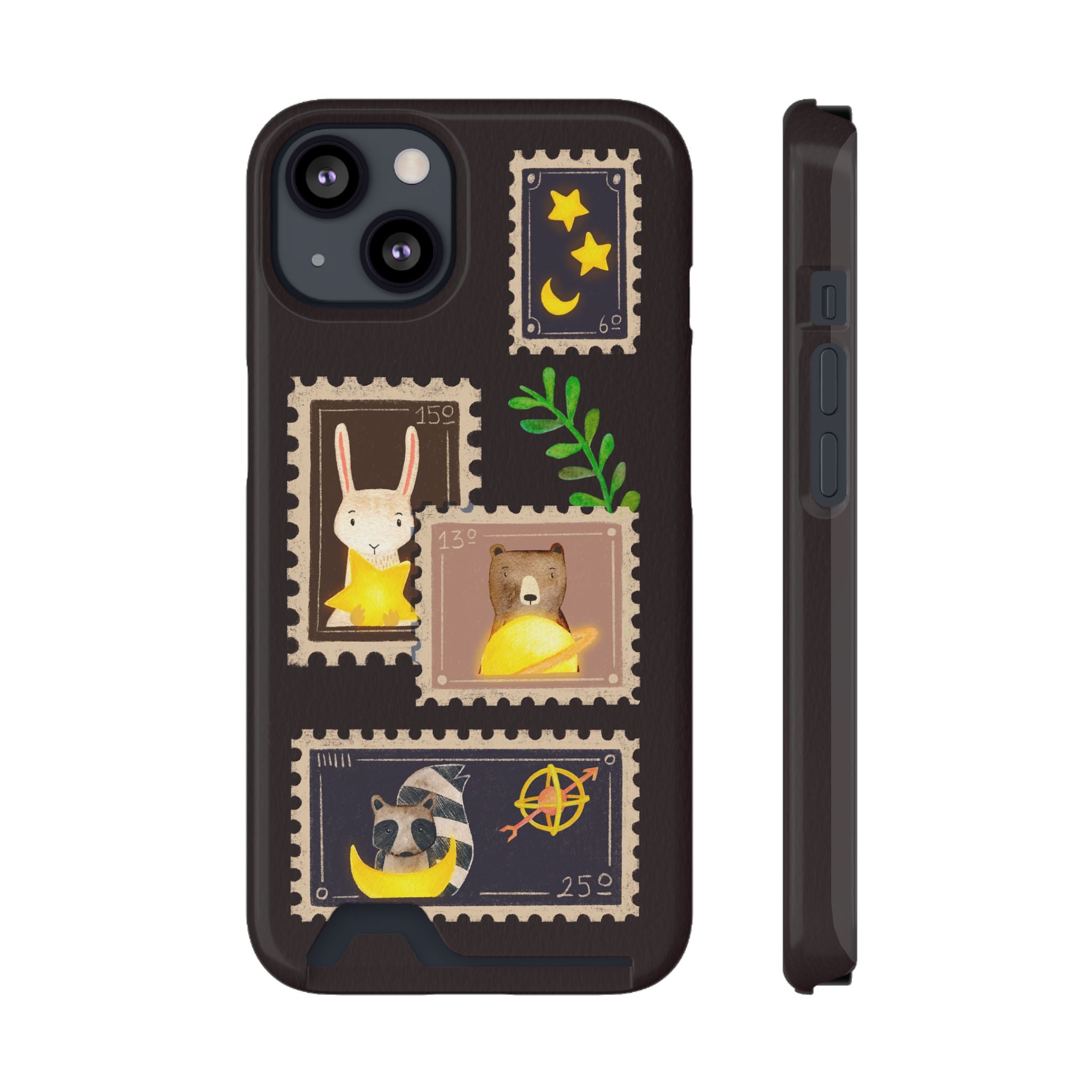 Animal Phone Case with Card Holder - Cute Raccoon, Bear & Bunny Design for iPhone 13 Samsung Galaxy S21/S22 - Pet Lovers Night Sky Style