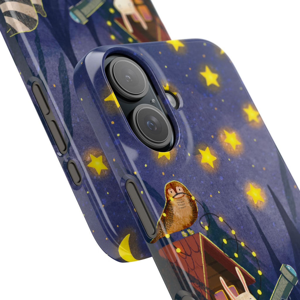 Stargazing Animals Slim iPhone Case, Night Sky Observatory Cover, Cute Forest Gift, Starry Night Gift, iPhone 16 15 14 13 12 11 X XR XS 8 7