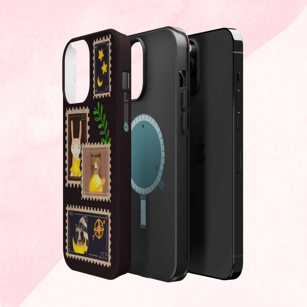 Cute Animal Stamp Phone Case, Quirky Gift for Animal Lovers, Personalized Case for Holidays, Unique Phone Accessory