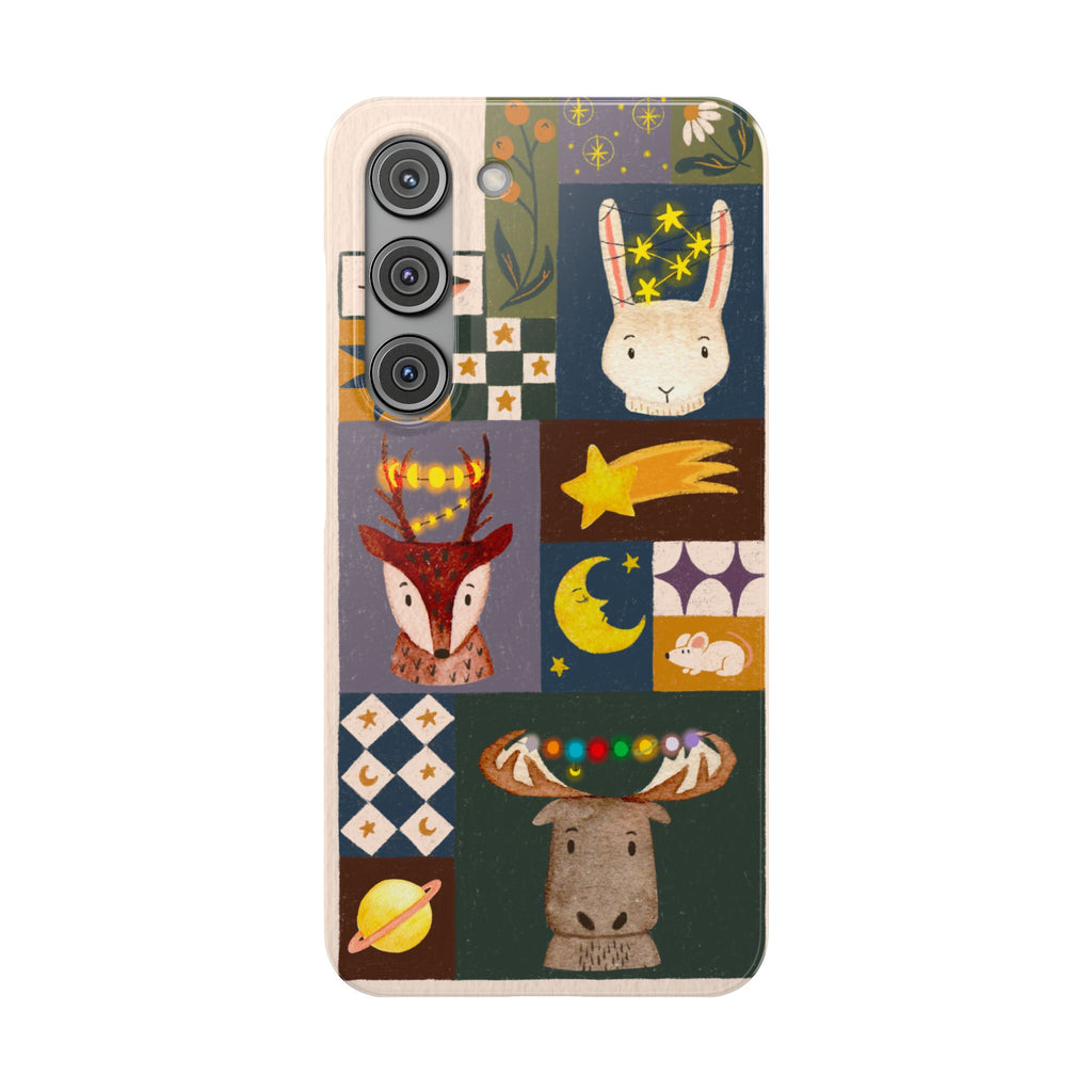 Holiday Night Sky Slim Case, Cute Forest Creatures iPhone Cover, Bunny Deer Moose, iPhone 7 8 X XR XS 11 12 13 14 15 16