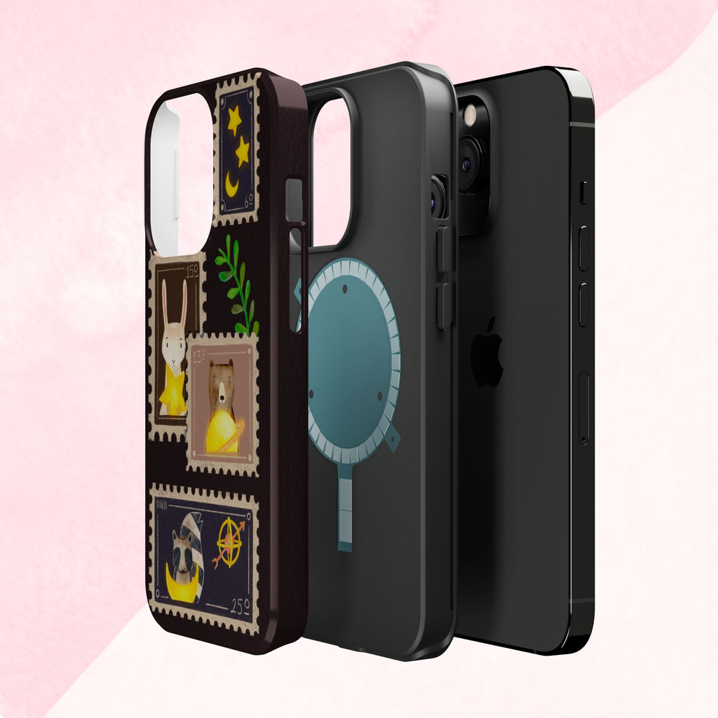 Cute Animal Stamp Phone Case, Quirky Gift for Animal Lovers, Personalized Case for Holidays, Unique Phone Accessory