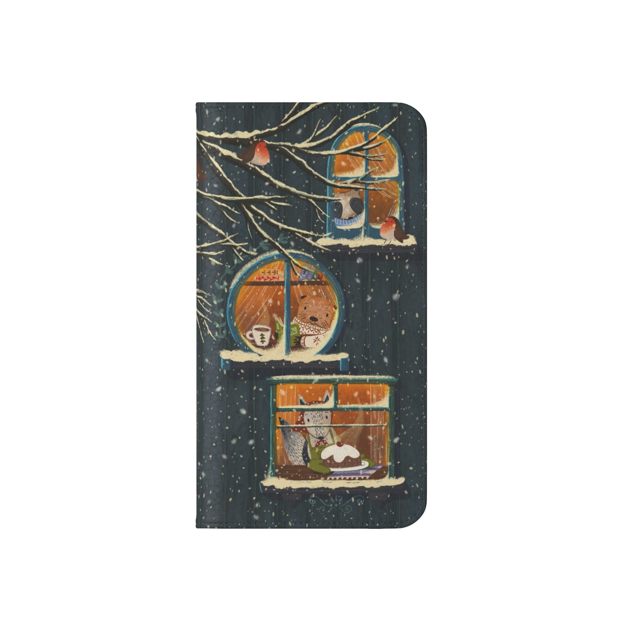 Cozy Winter Cottage Wallet Case, Cute Animals Flip Cover, Vegan Leather, Cozy Vibes, Gift Idea for iPhone 11 12 13 14 15 16, Galaxy S21 S22