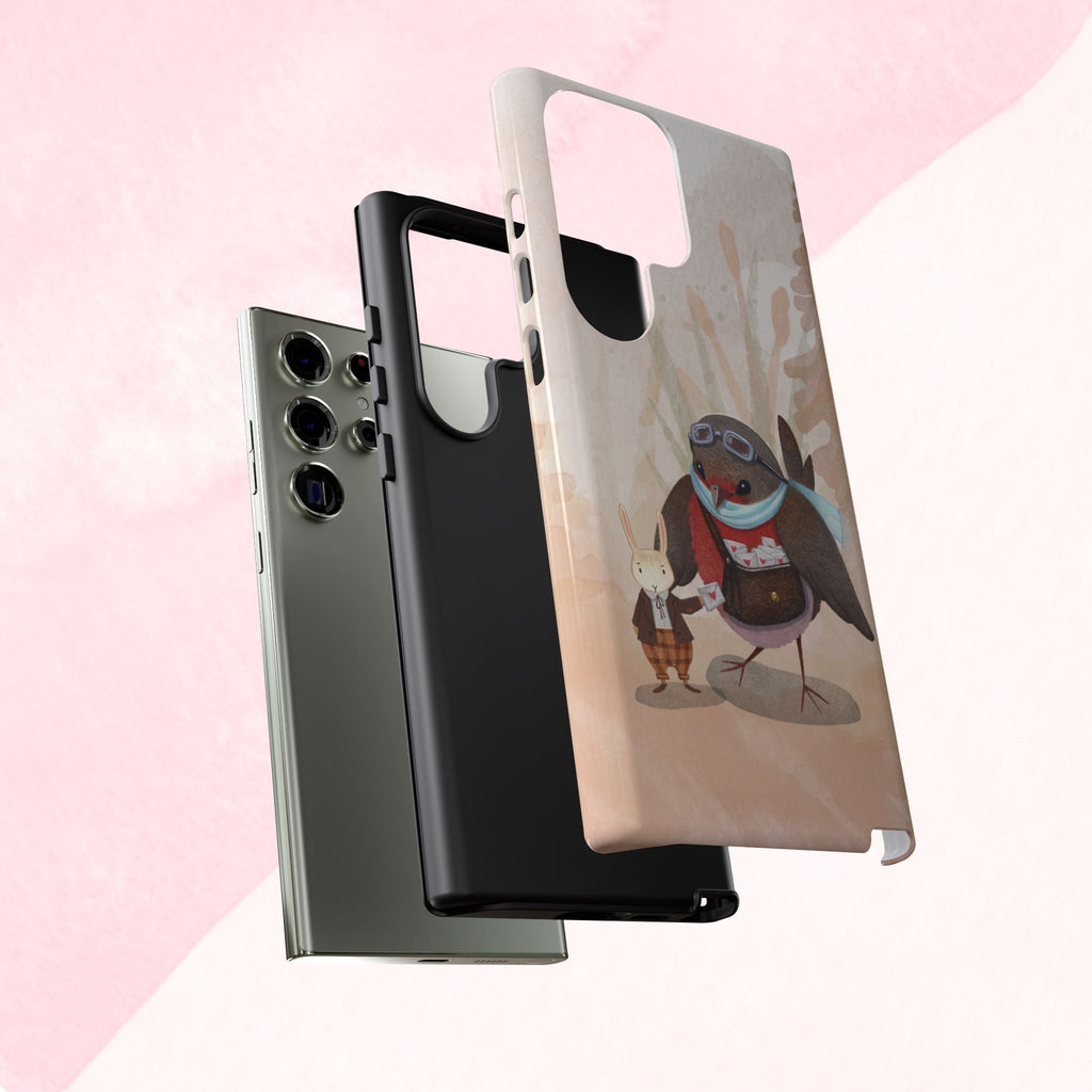 Whimsical Animal Phone Case, Cute Bird and Rabbit Design, Animal Lovers Gift, Nature-Themed Accessory, Eco-Friendly Tech Cover