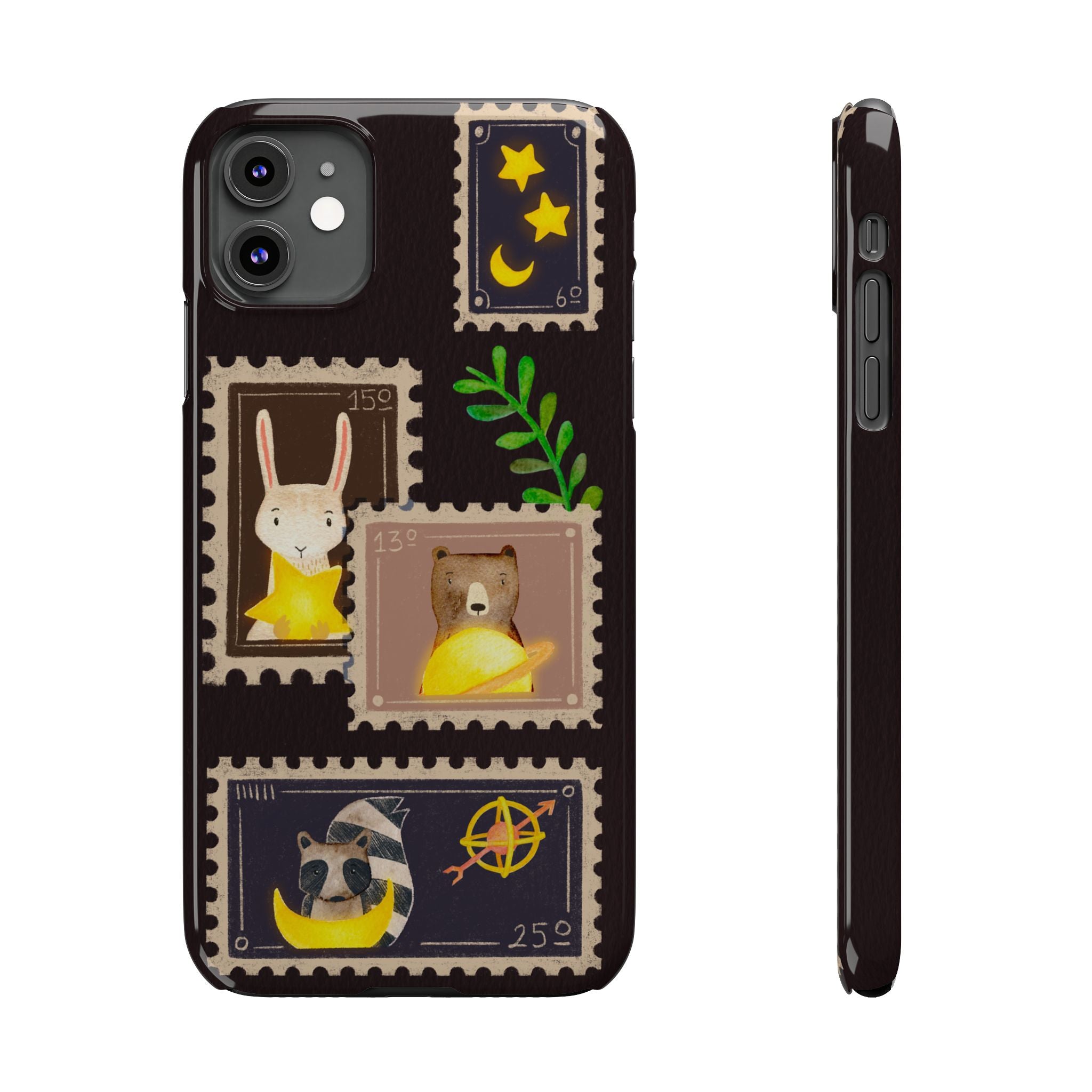 Woodland Stamp Vintage Style Glossy iPhone Case | Cute Phone Cover, Animal Lover Gift, Unique Birthday Gift, iPhone XR, 12, 13, 14, 15, 16