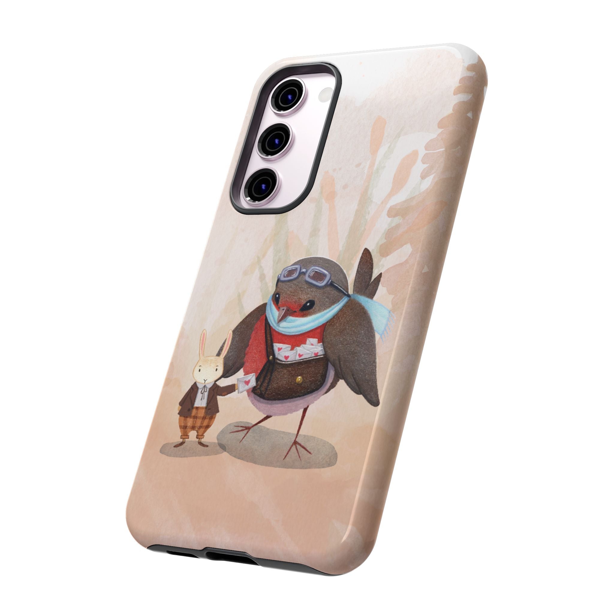 Whimsical Animal Phone Case, Cute Bird and Rabbit Design, Animal Lovers Gift, Nature-Themed Accessory, Eco-Friendly Tech Cover