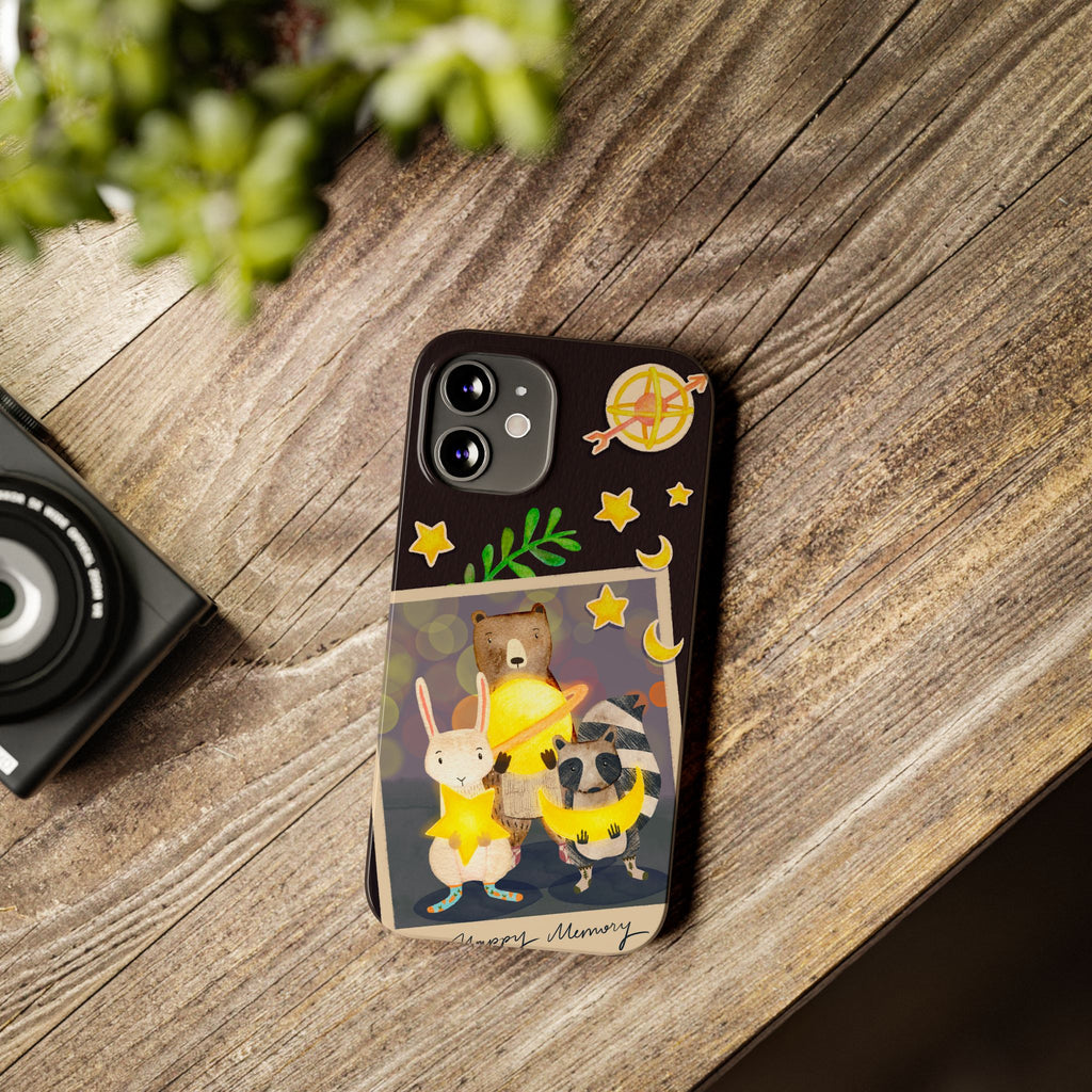 Happy Memory Animal Slim Case, Starry Night Friends iPhone Cover, Kawaii Photo Design, iPhone 8 9 X XR 12 13 14 15 16