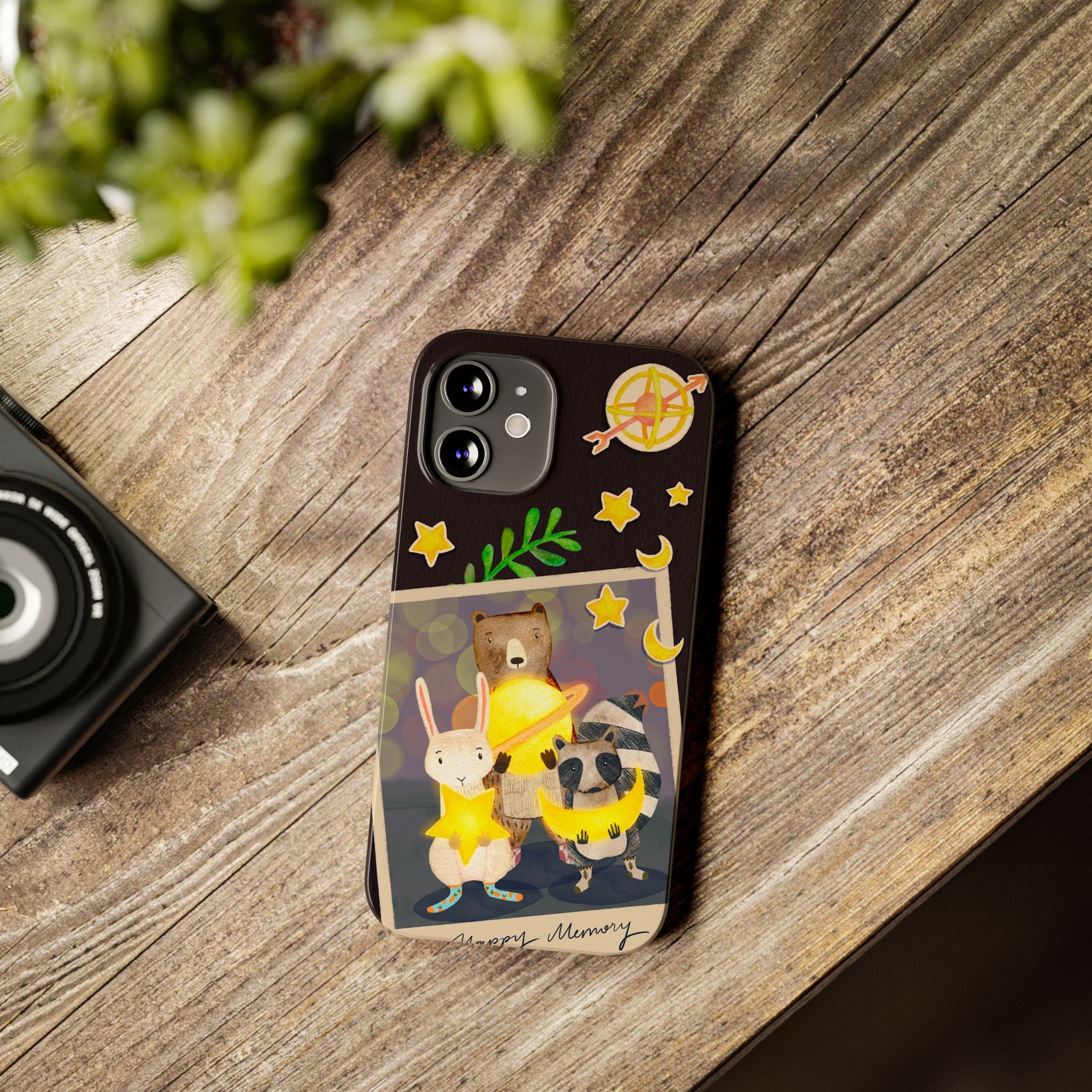 Happy Memory Animal Slim Case, Starry Night Friends iPhone Cover, Kawaii Photo Design, iPhone 8 9 X XR 12 13 14 15 16
