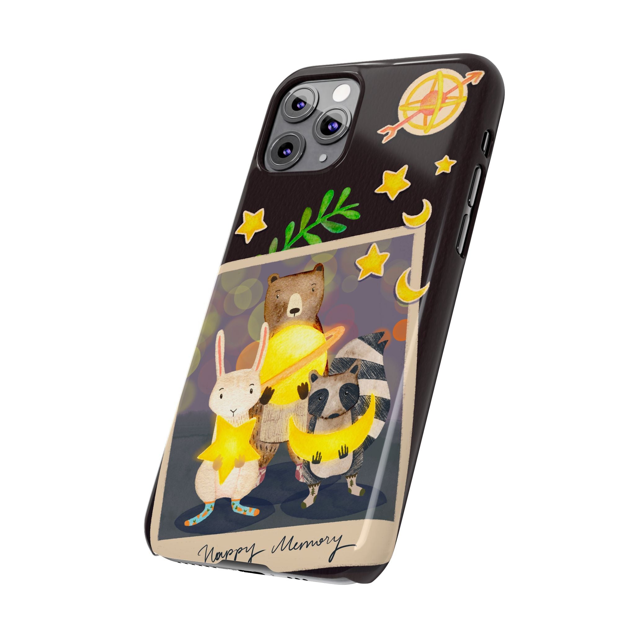 Happy Memory Animal Slim Case, Starry Night Friends iPhone Cover, Kawaii Photo Design, iPhone 8 9 X XR 12 13 14 15 16