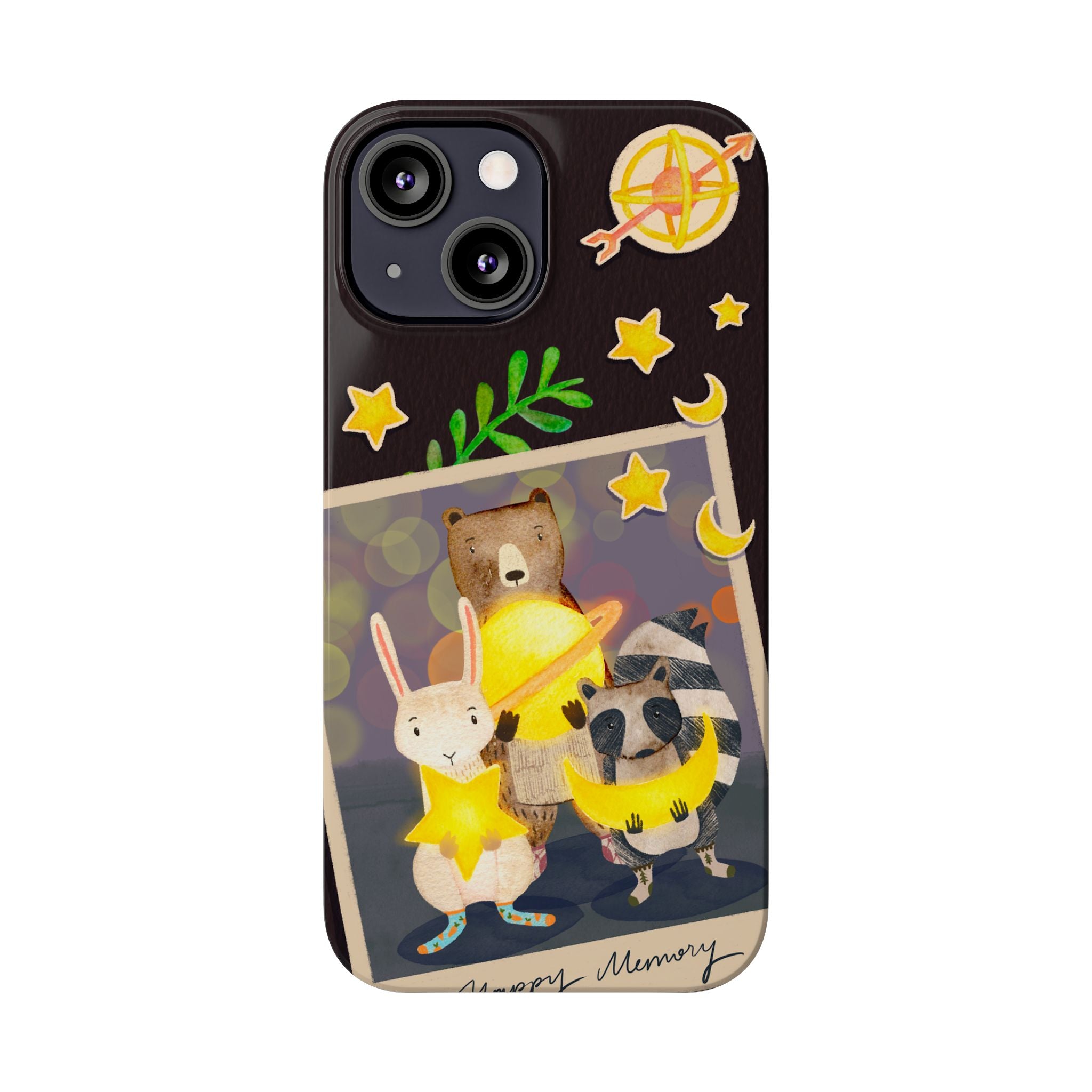 Happy Memory Animal Slim Case, Starry Night Friends iPhone Cover, Kawaii Photo Design, iPhone 8 9 X XR 12 13 14 15 16