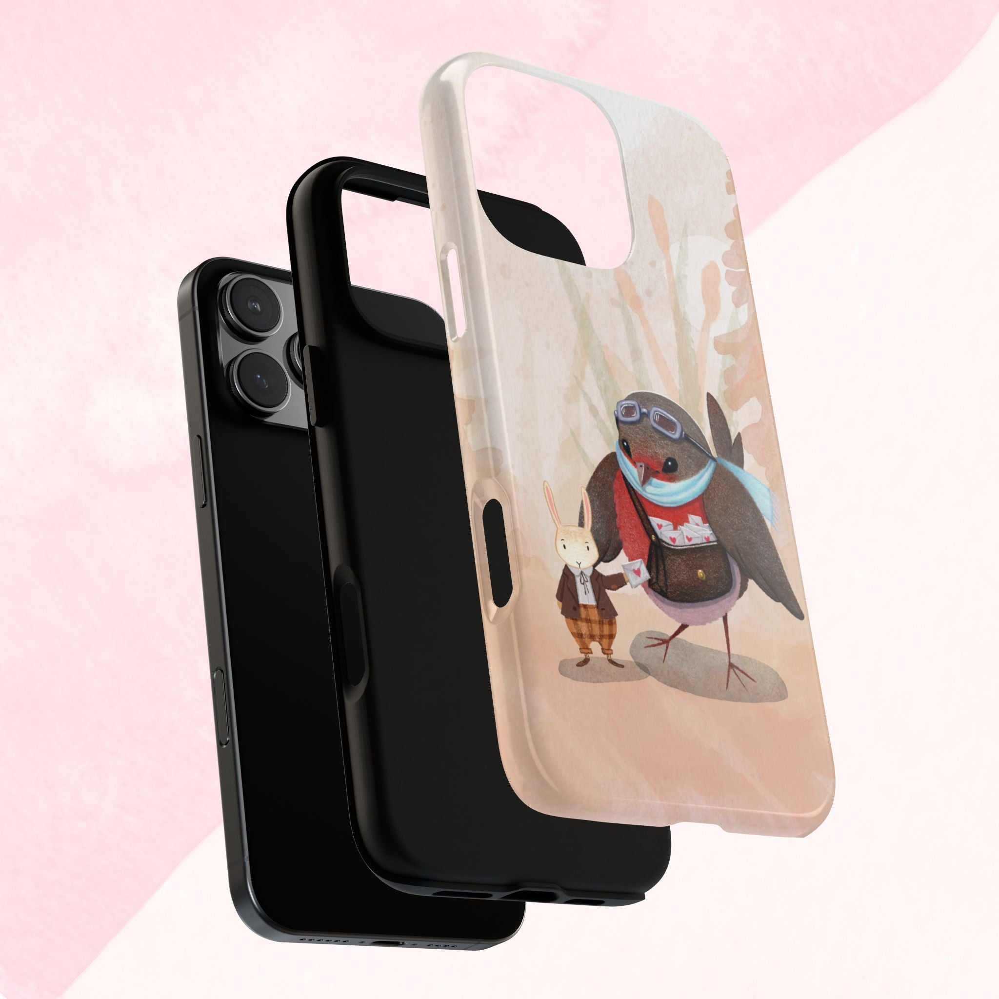 Whimsical Animal Phone Case, Cute Bird and Rabbit Design, Animal Lovers Gift, Nature-Themed Accessory, Eco-Friendly Tech Cover