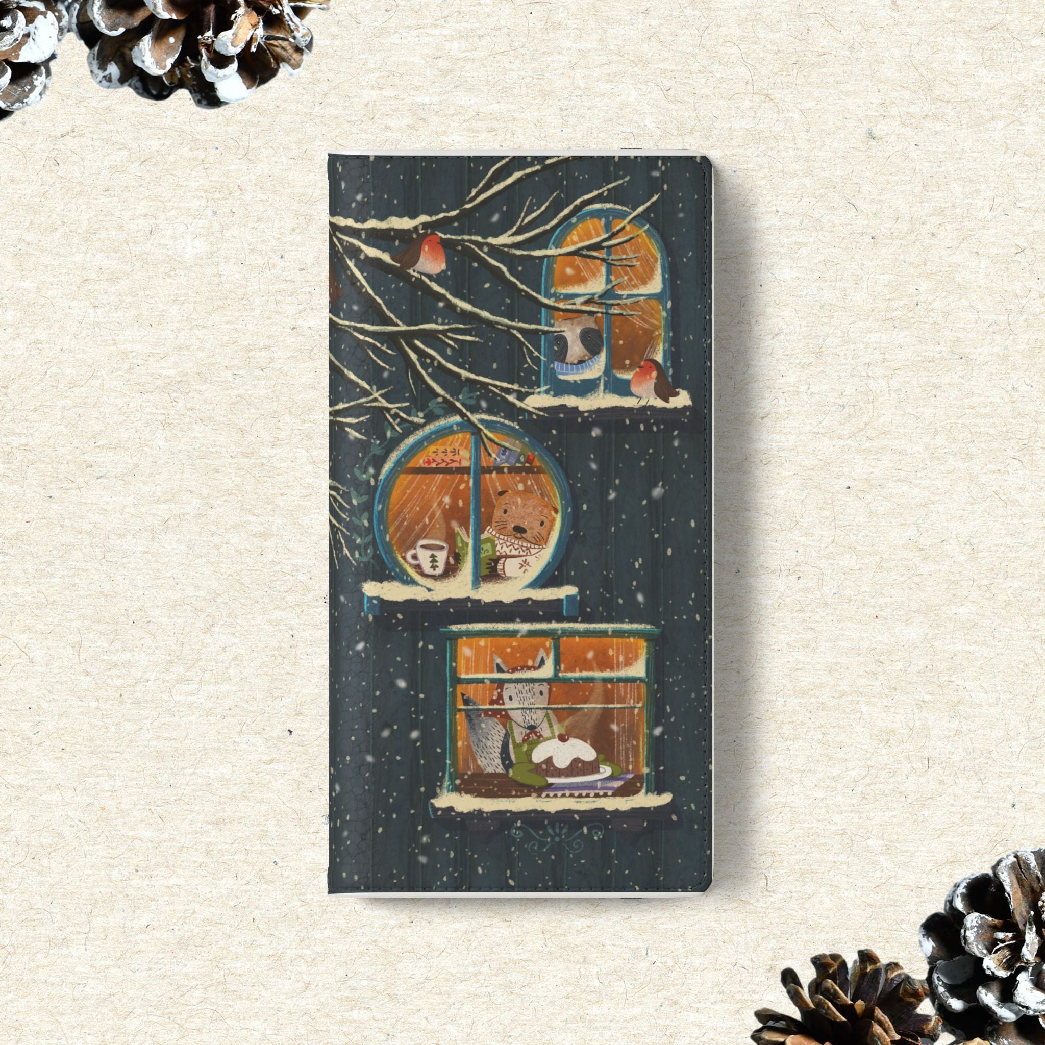Cozy Winter Cottage Wallet Case, Cute Animals Flip Cover, Vegan Leather, Cozy Vibes, Gift Idea for iPhone 11 12 13 14 15 16, Galaxy S21 S22