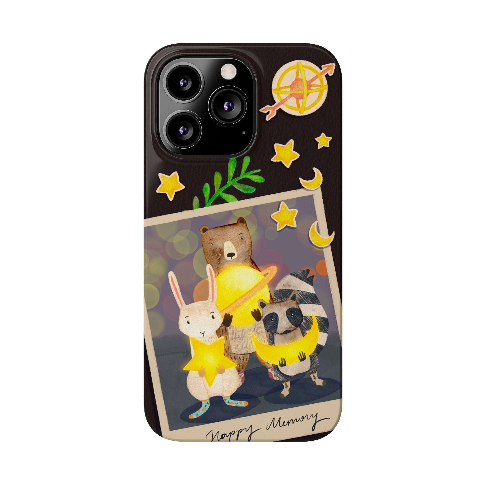 Happy Memory Animal Slim Case, Starry Night Friends iPhone Cover, Kawaii Photo Design, iPhone 8 9 X XR 12 13 14 15 16